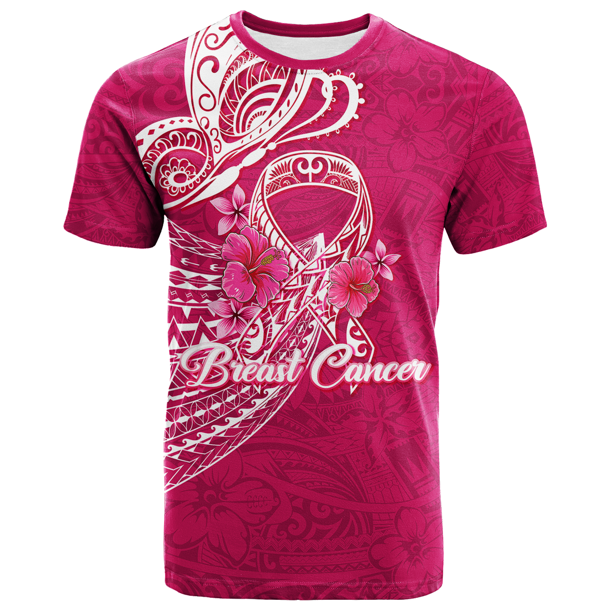 Custom Breast Cancer Pink Ribbon Butterfly Polynesian Pink Version T Shirt LT12 Unisex Pink - Polynesian Pride