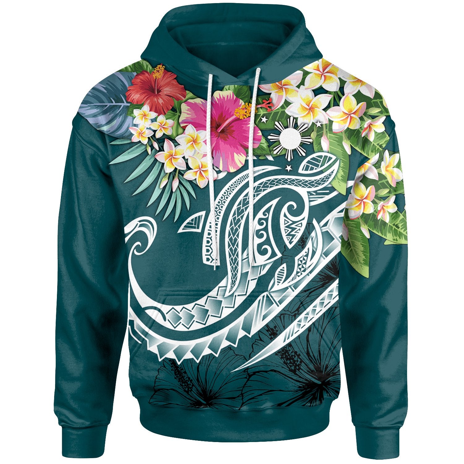 The Philippines Hoodie Summer Plumeria (Turquoise) Unisex Turquoise - Polynesian Pride