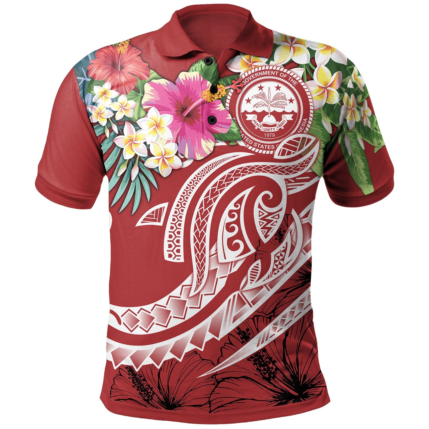 FSM Polynesian Polo Shirt Summer Plumeria (Red) Unisex Red - Polynesian Pride