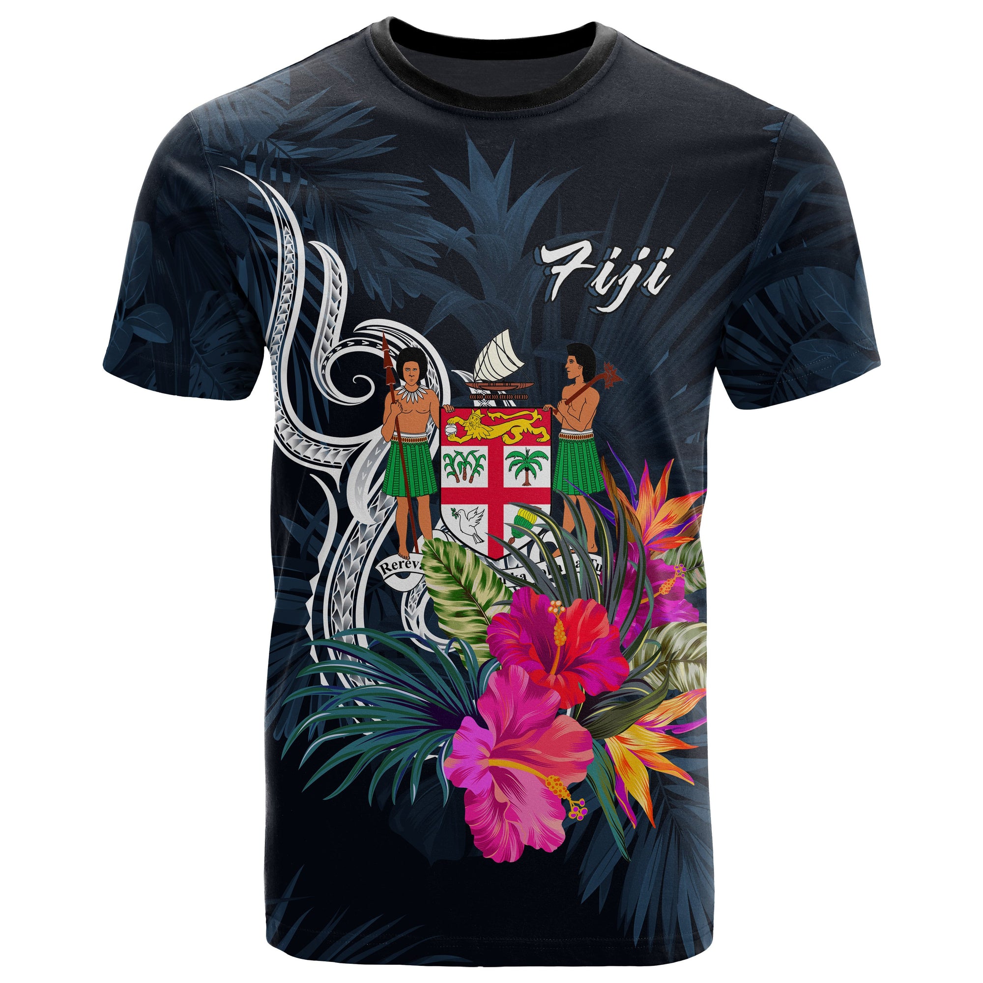 Fiji Polynesian T Shirt Tropical Flower Unisex Blue - Polynesian Pride