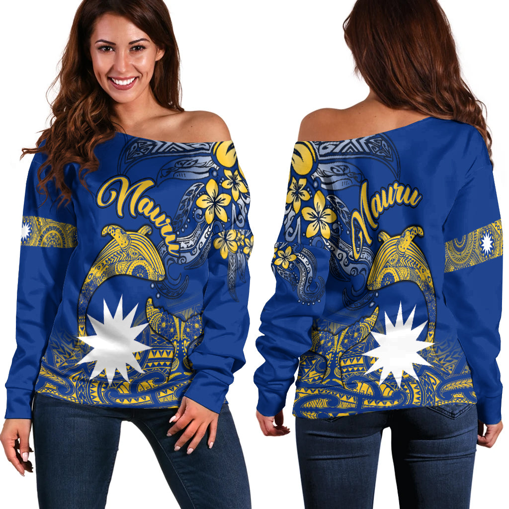 Nauru Independence - The Way Of Water Women Off Shoulder Sweater - LT2 Women BLUE - Polynesian Pride