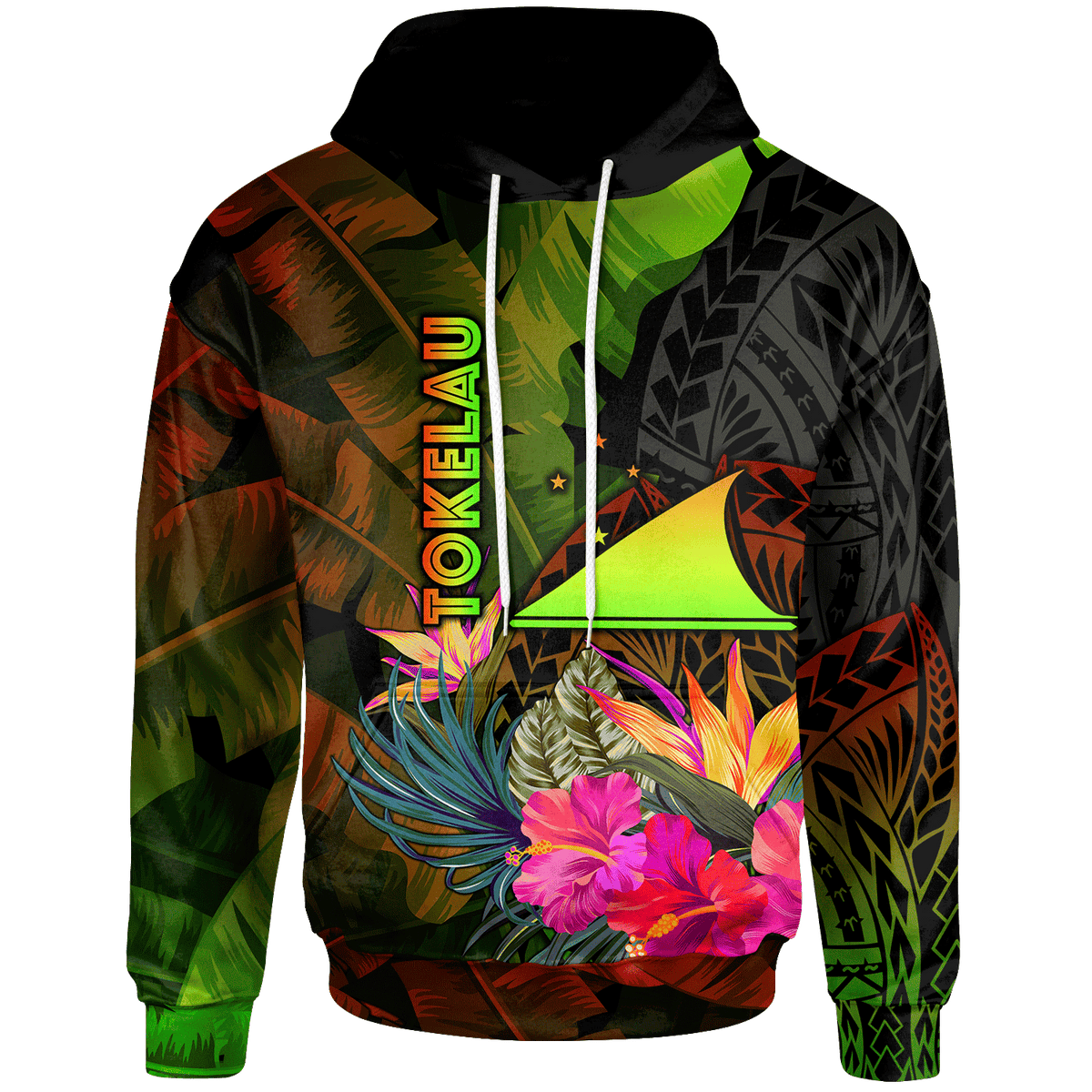 Tokelau Polynesian Hoodie Hibiscus and Banana Leaves Unisex Reggae - Polynesian Pride