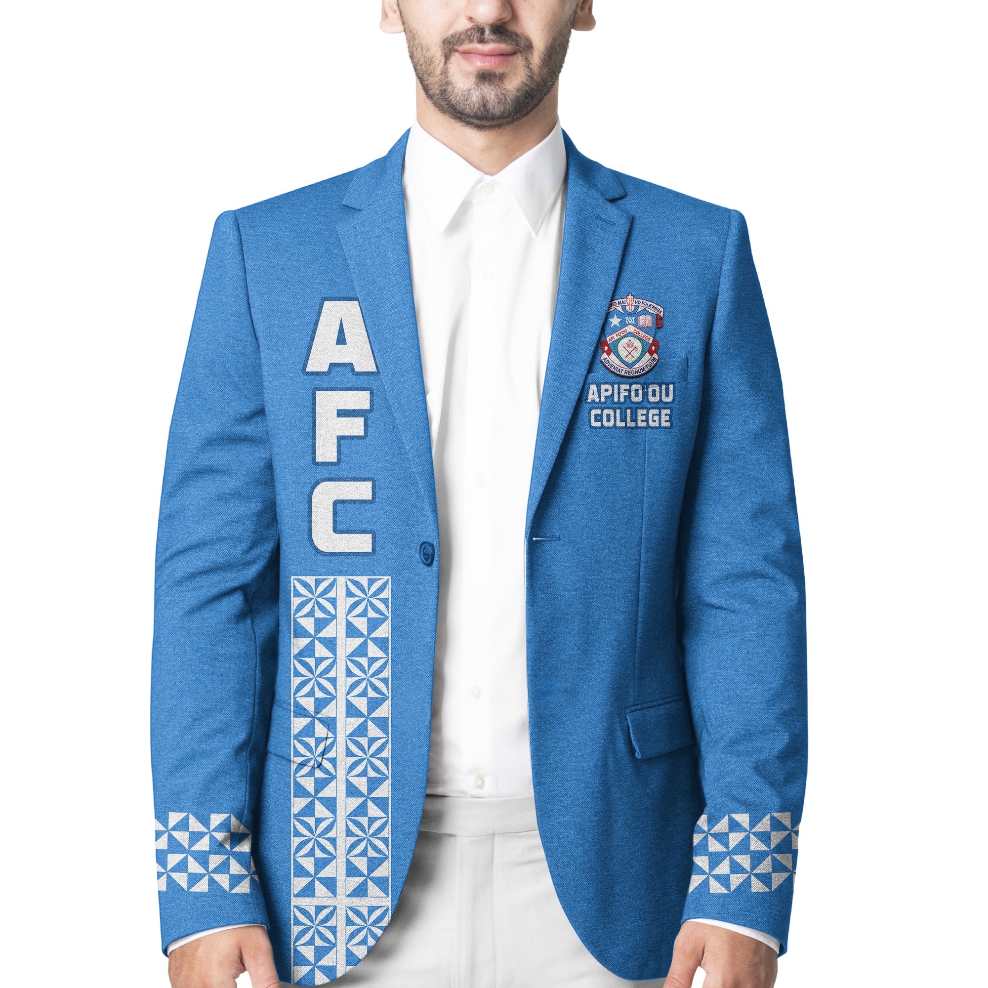 (Custom Personalised) Apifoou College Tonga Blazer Ngatu LT13 Unisex Blue - Polynesian Pride