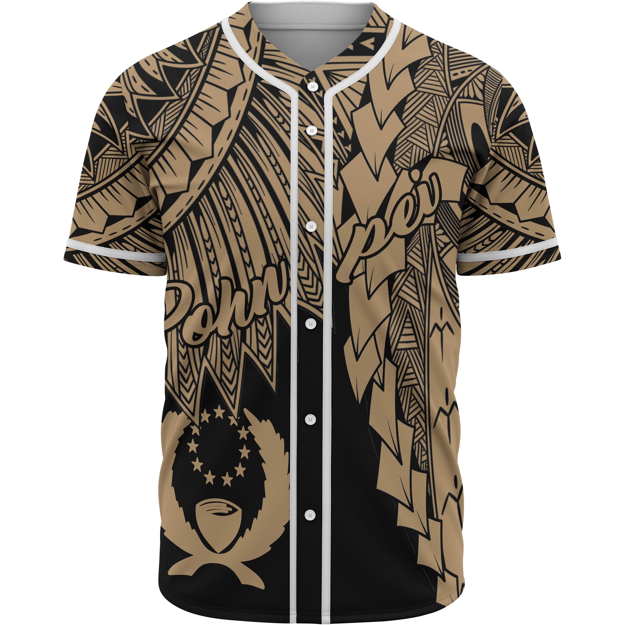 Pohnpei Polynesian Baseball Shirt - Tribal Wave Tattoo Gold Unisex Gold - Polynesian Pride