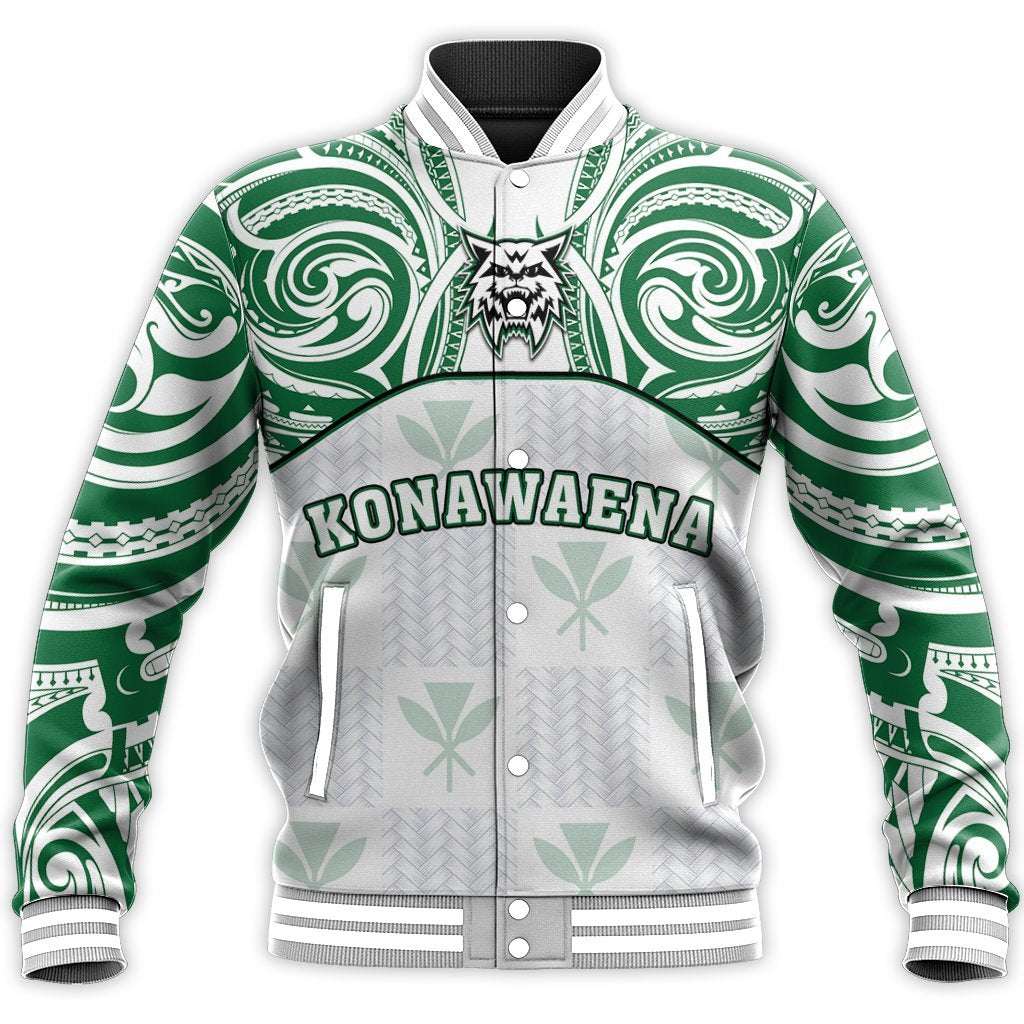 Hawaii Baseball Jacket - Kanaka Konawaena High School Baseball Jacket Demodern Style AH Unisex White - Polynesian Pride