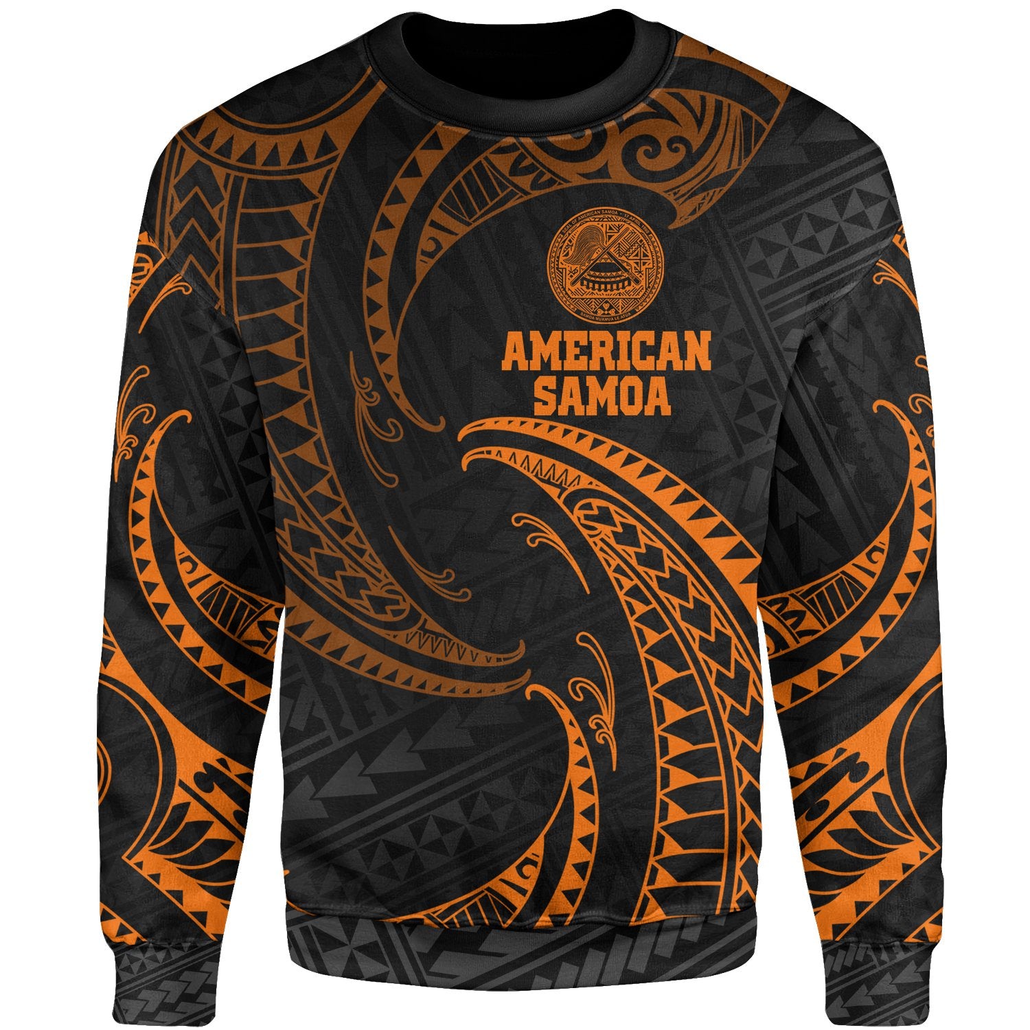 American Samoa Polynesian Sweater - Orange Tribal Wave Unisex Orange - Polynesian Pride