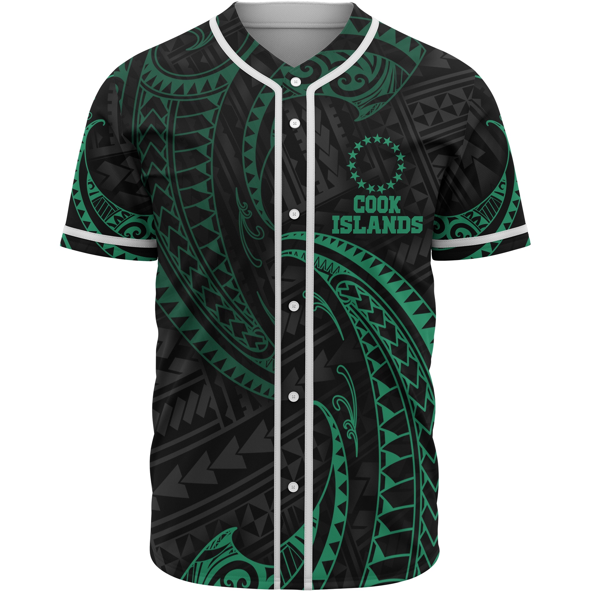 Cook Islands Polynesian Baseball Shirt - Green Tribal Wave Unisex Green - Polynesian Pride