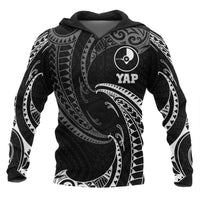 Yap Micronesia ll Over Hoodie White Tribal Wave Unisex Black - Polynesian Pride