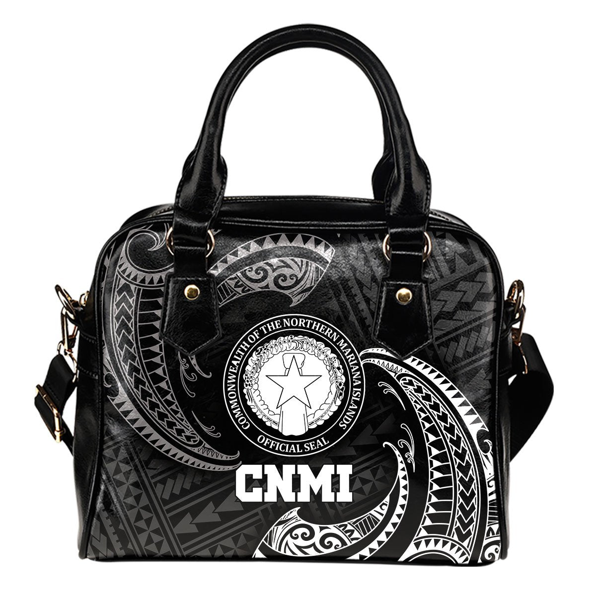 Northern Mariana Islands Polynesian Shoulder Handbag - White Tribal Wave One Size Black - Polynesian Pride
