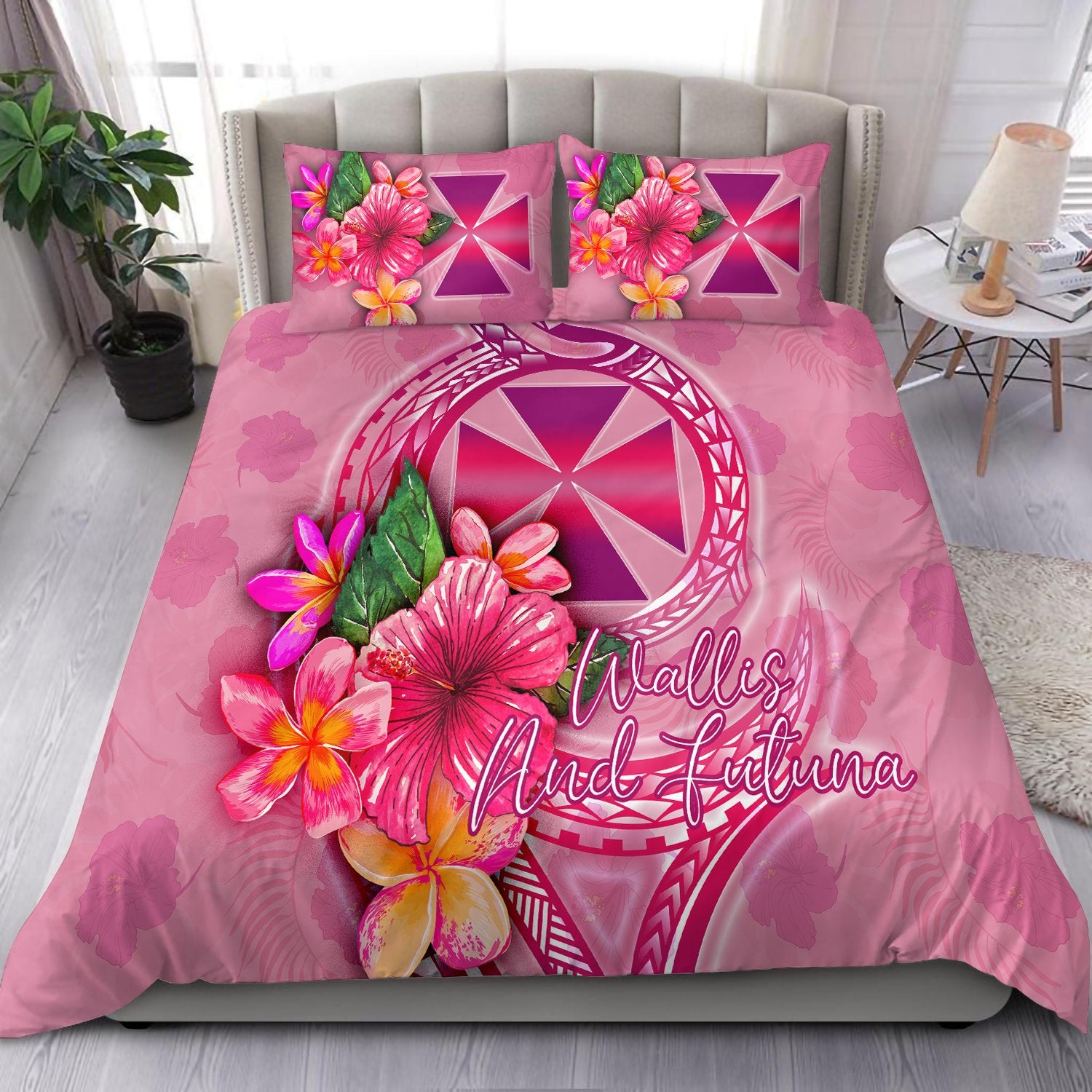 Wallis And Futuna Polynesian Bedding Set - Floral With Seal Pink Pink - Polynesian Pride