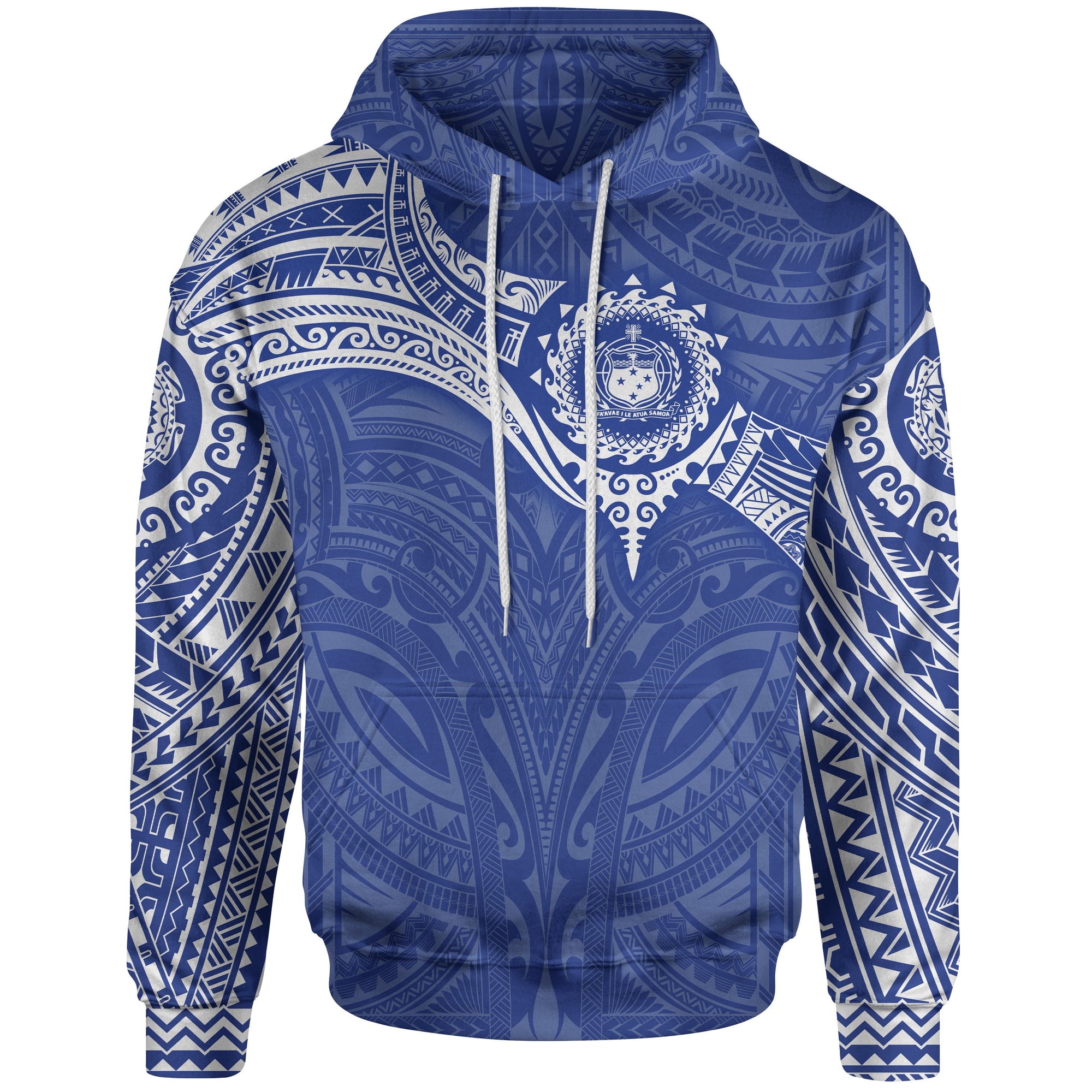 Samoa Polynesian Hoodie Blue White Heart Shield Unisex BLUE WHITE - Polynesian Pride