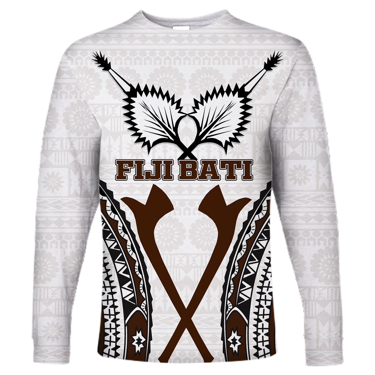 Fiji Bati Tapa Pattern Long Sleeve Shirt - LT12 Unisex White - Polynesian Pride