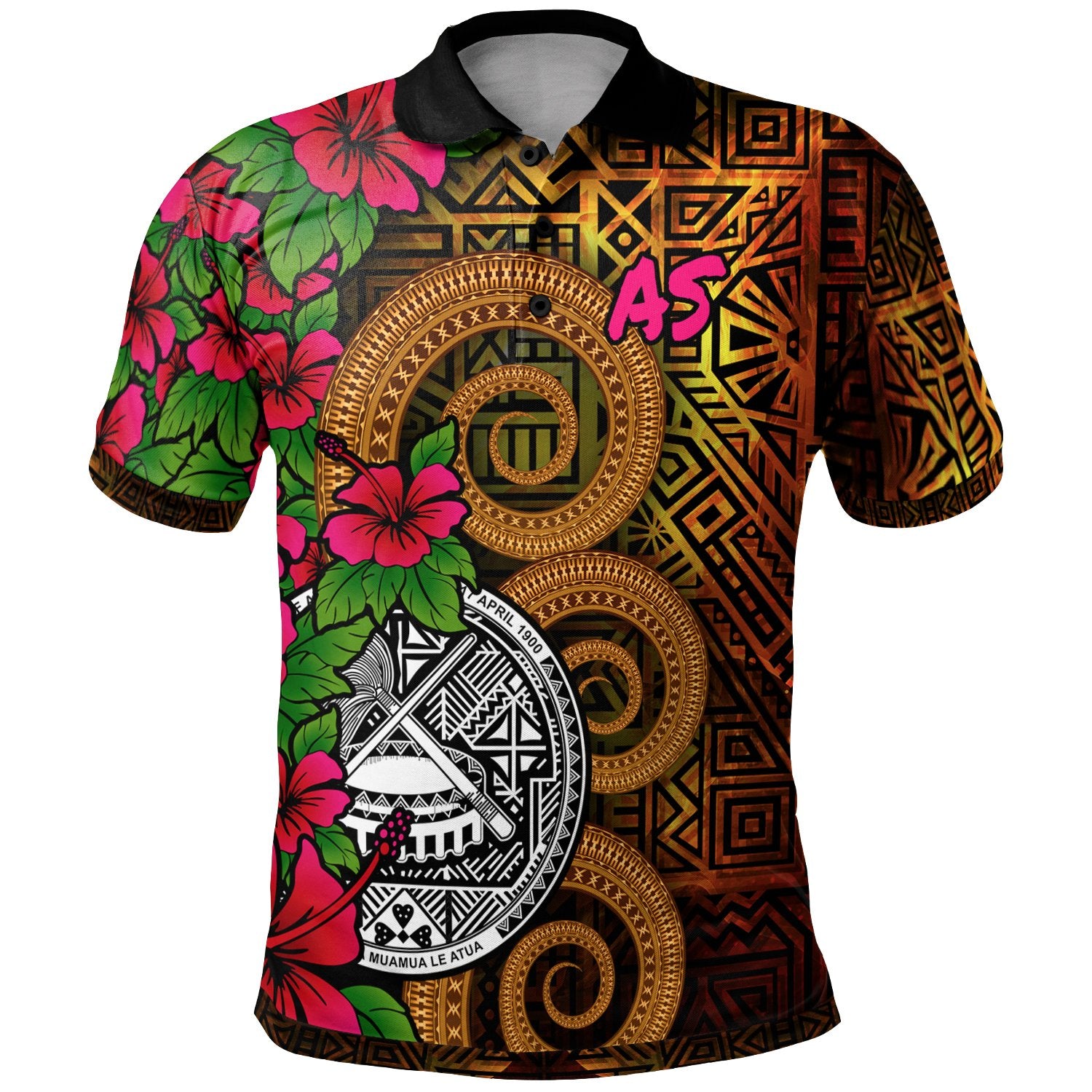 American Samoa Polynesian Polo Shirt Hibiscus Vintage Unisex Orange - Polynesian Pride