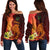 Pohnpei Women's Off Shoulder Sweater - Tribal Tuna Fish Orange - Polynesian Pride