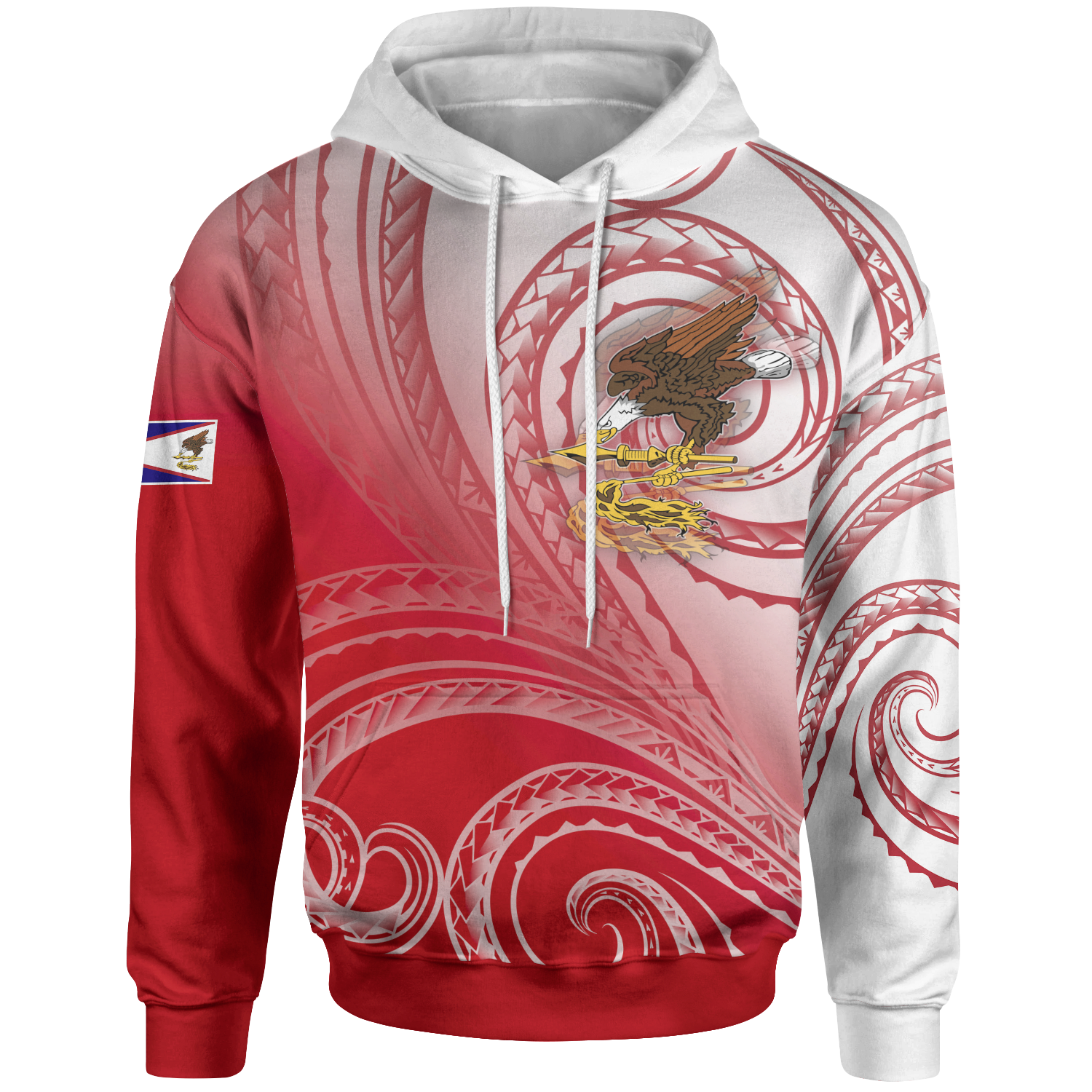 American Samoa Polynesian Hoodie Bald Eagle (Red) Red - Polynesian Pride