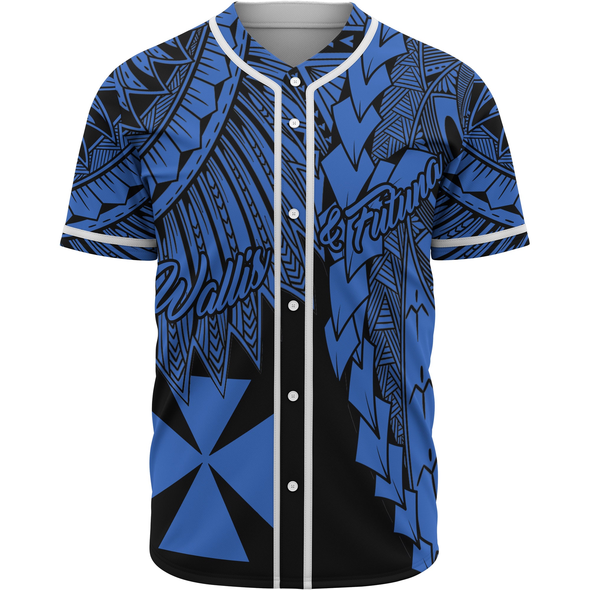 Wallis and Futuna Polynesian Baseball Shirt - Tribal Wave Tattoo Blue Unisex Blue - Polynesian Pride