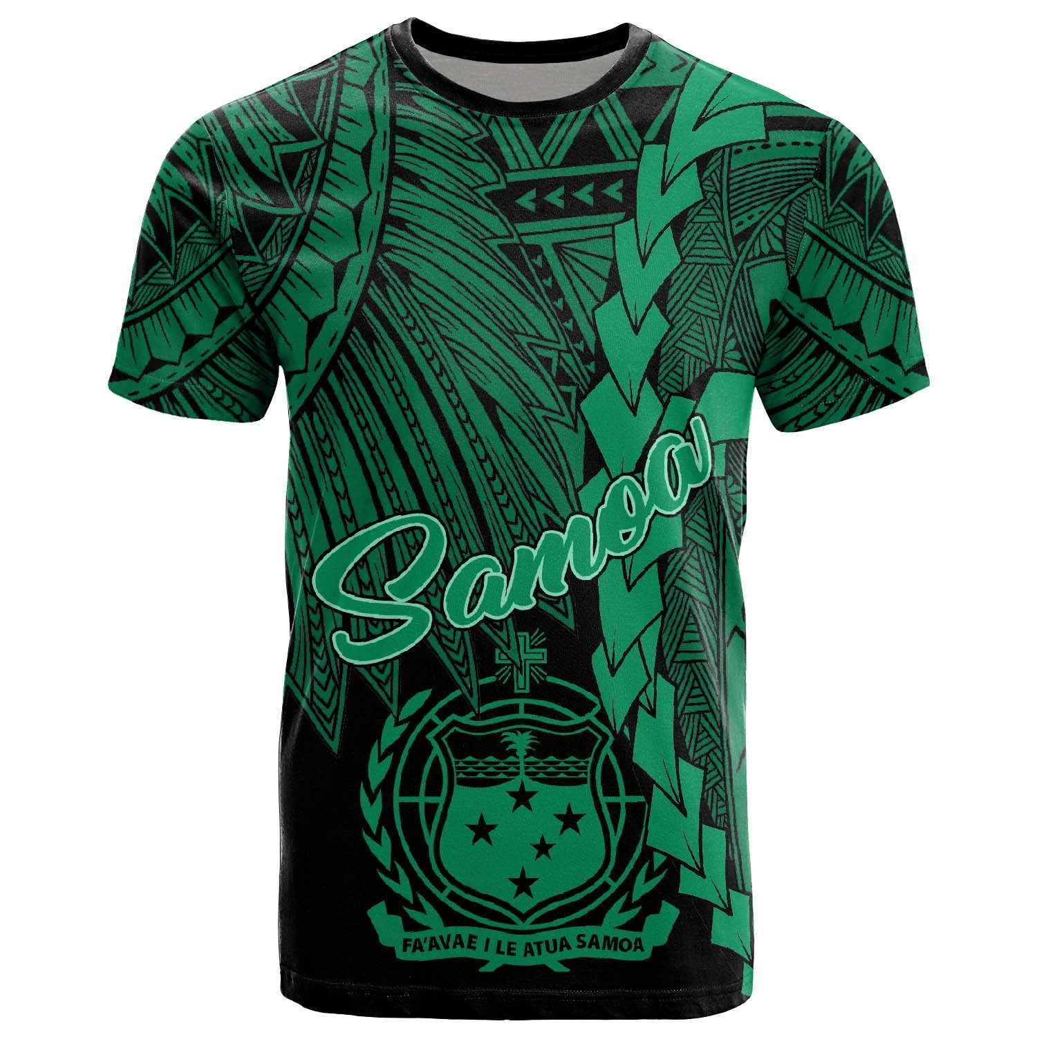 Samoa Polynesian T Shirt Tribal Wave Tattoo Green Unisex Green - Polynesian Pride