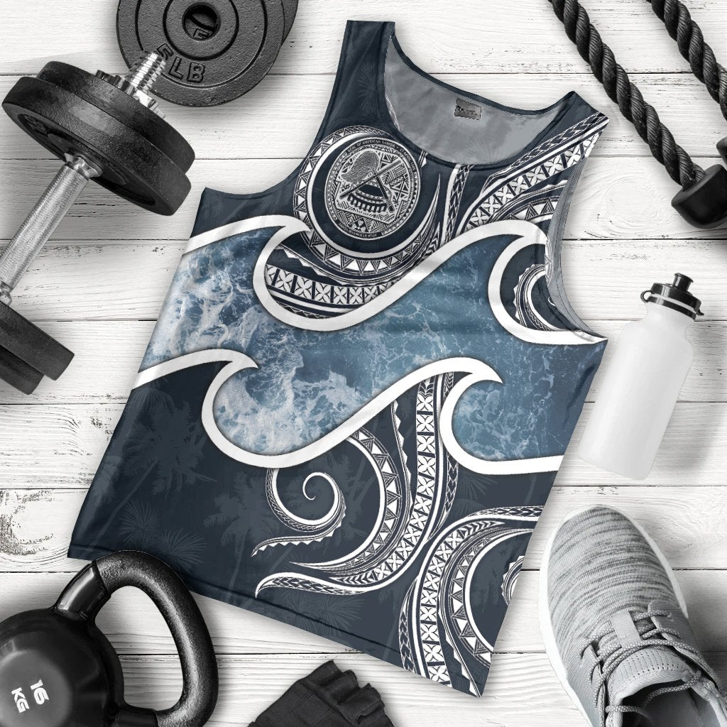 American Samoa Polynesian Men's Tank Top - Ocean Style Blue - Polynesian Pride