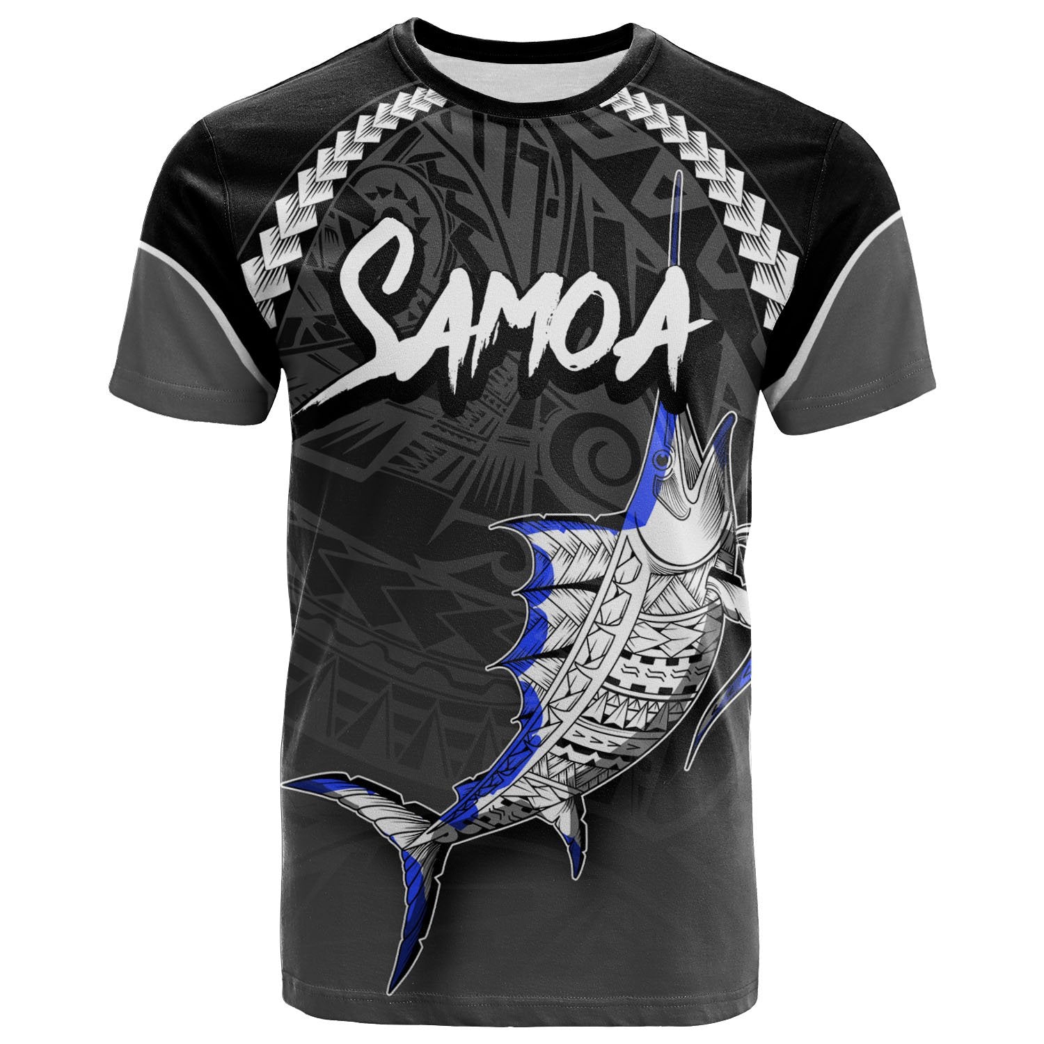 Samoa Polynesian Custom T Shirt Swordfish Retro Styled Unisex Black - Polynesian Pride