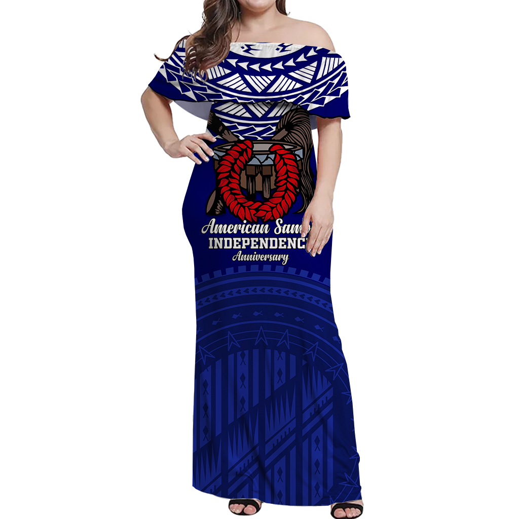 Custom American Samoa Independence Anniversary Pride Off Shoulder Long Dress - LT12 Long Dress Blue - Polynesian Pride