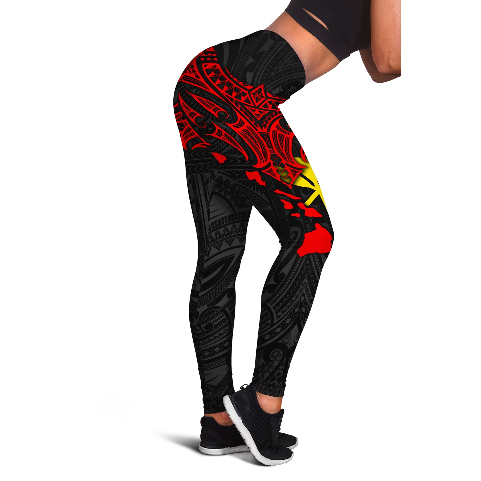 Hawaii Custom Personalised Leggings - Polynesian Whale Tail Red - Polynesian Pride