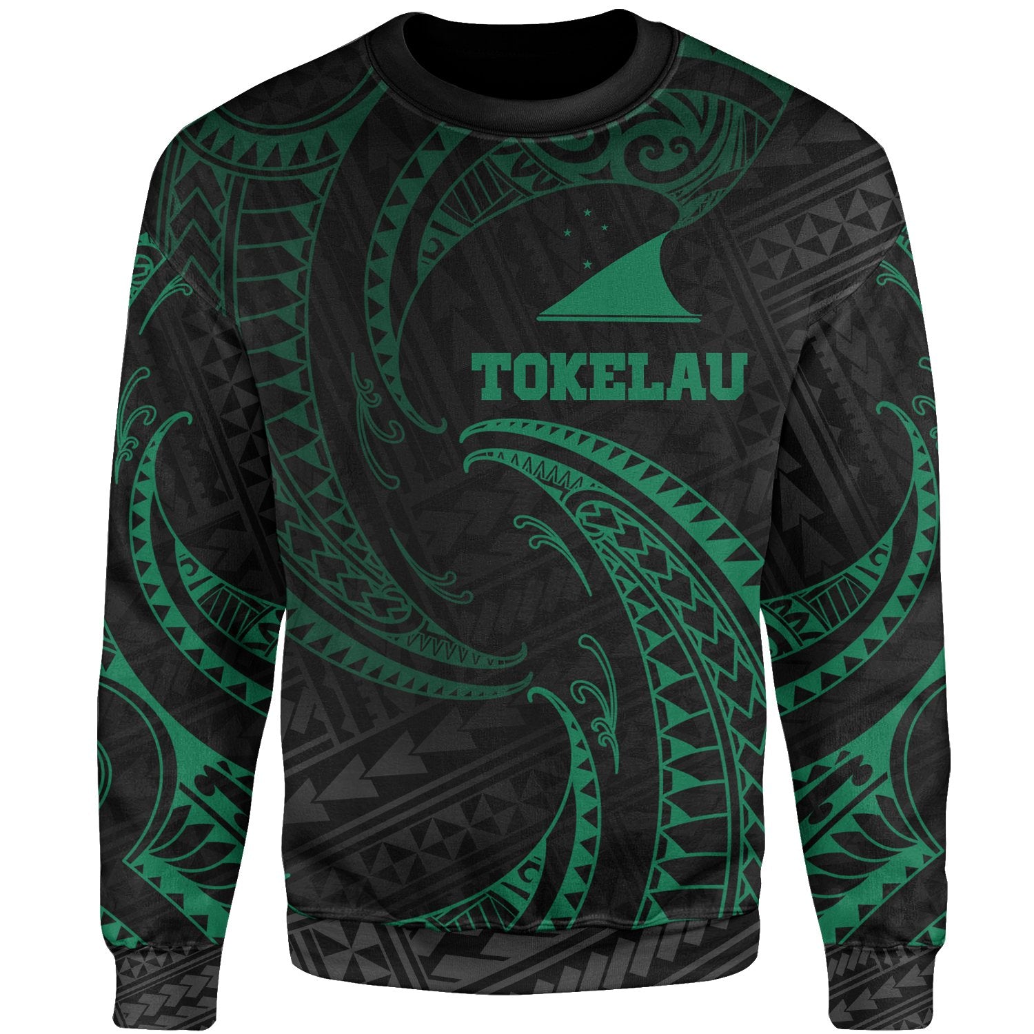 Tokelau Polynesian Sweater - Green Tribal Wave Unisex Green - Polynesian Pride