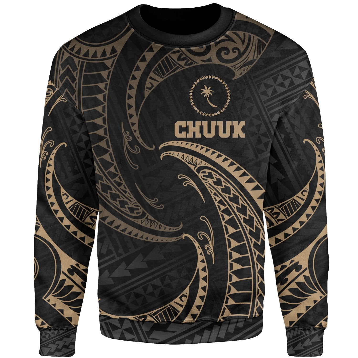 Chuuk Micronesia Sweater - Gold Tribal Wave Unisex Gold - Polynesian Pride