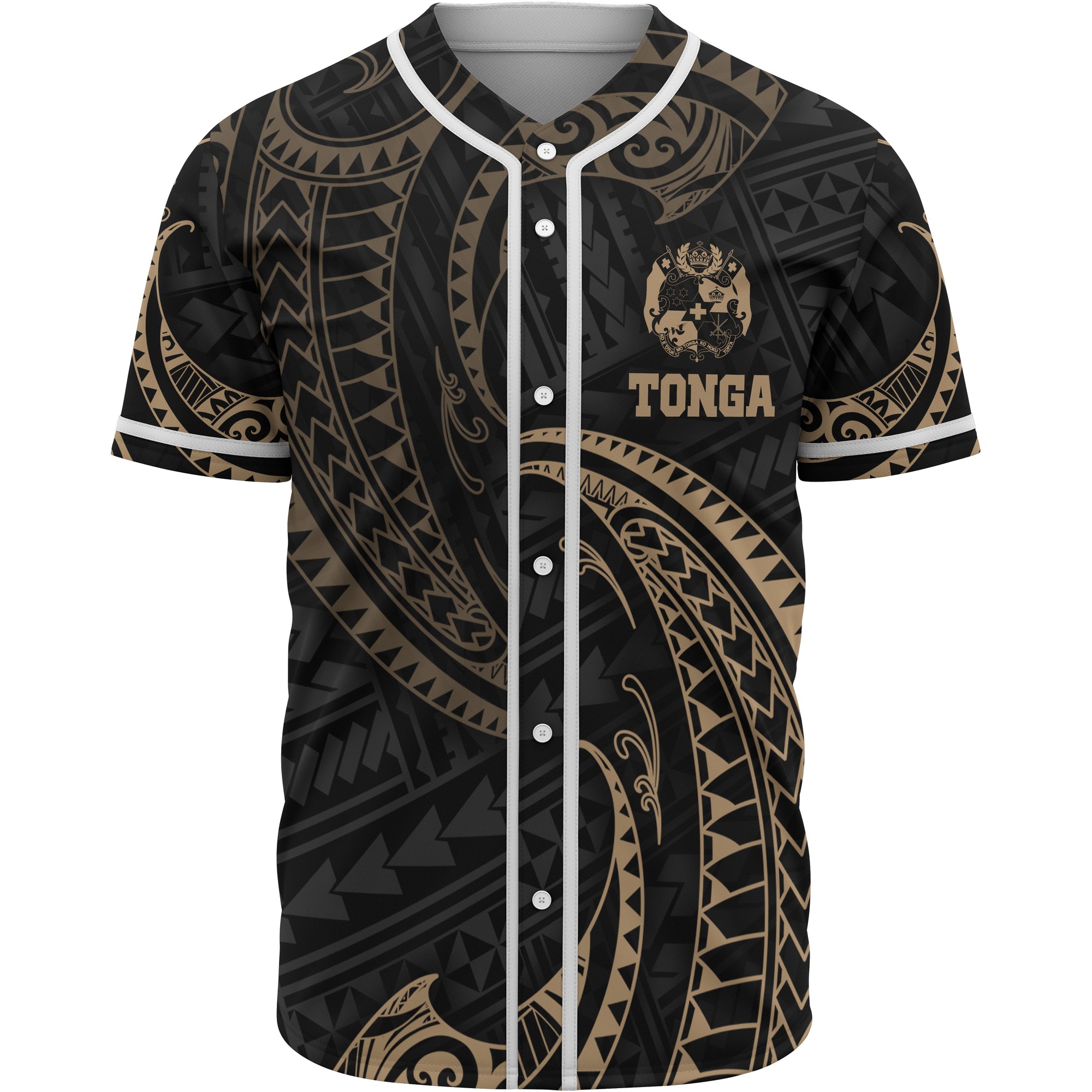 Tonga Polynesian Baseball Shirt - Gold Tribal Wave Unisex Gold - Polynesian Pride