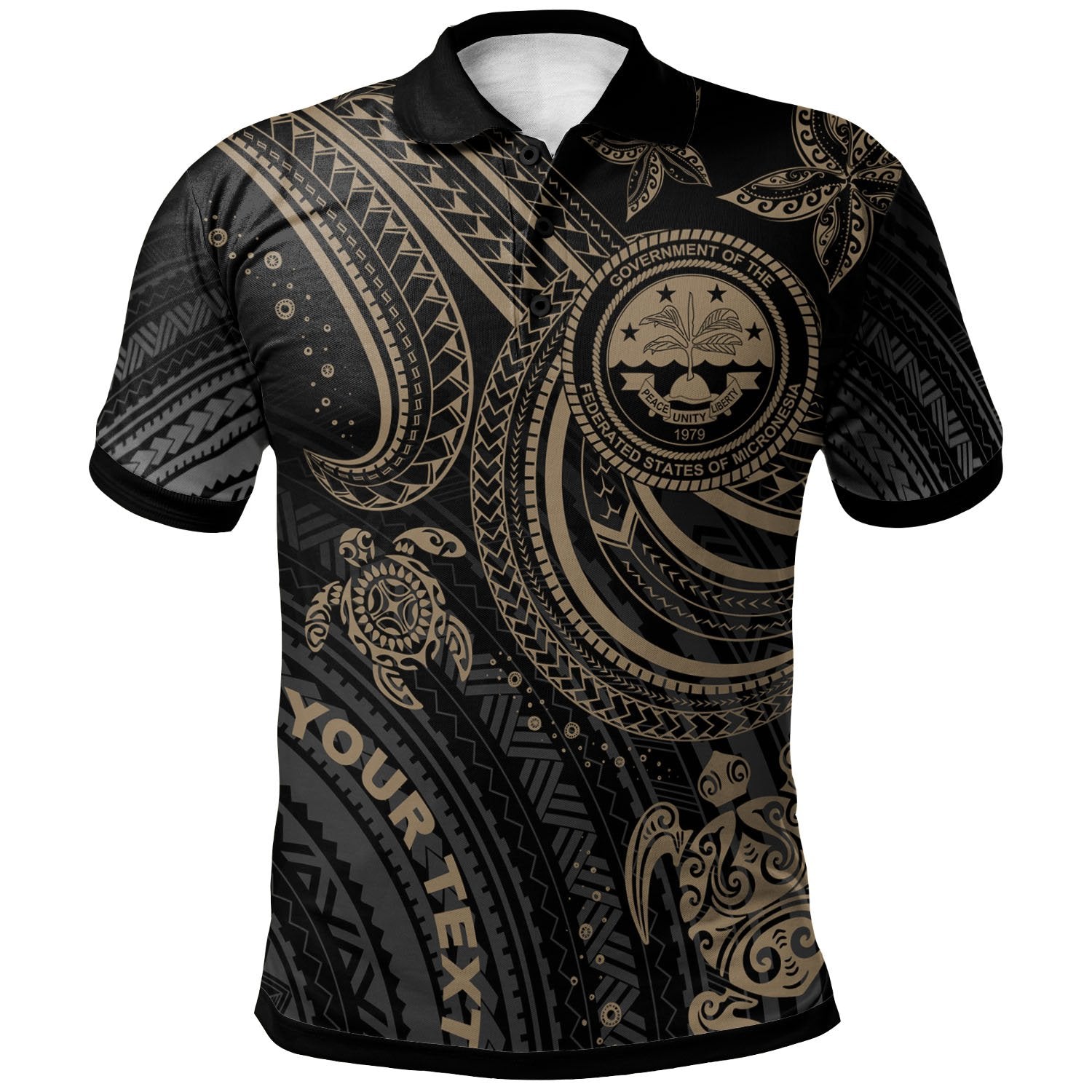 Federated States of Micronesia Custom Polo Shirt Coat Of Arm with Gold Turtle Unisex Gold - Polynesian Pride