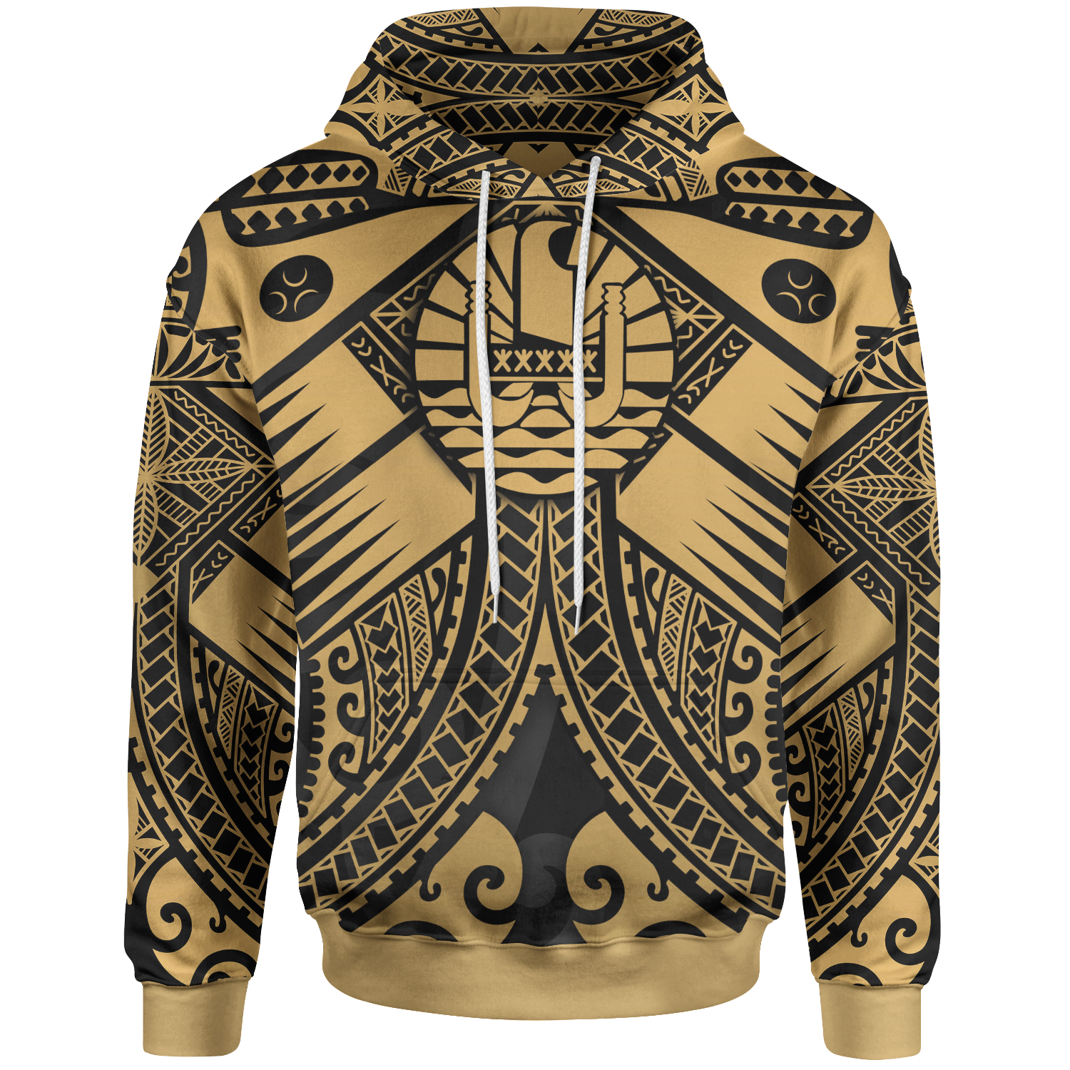 Tahiti Hoodie Gold Seal with Polynesian Tattoo Unisex Gold - Polynesian Pride