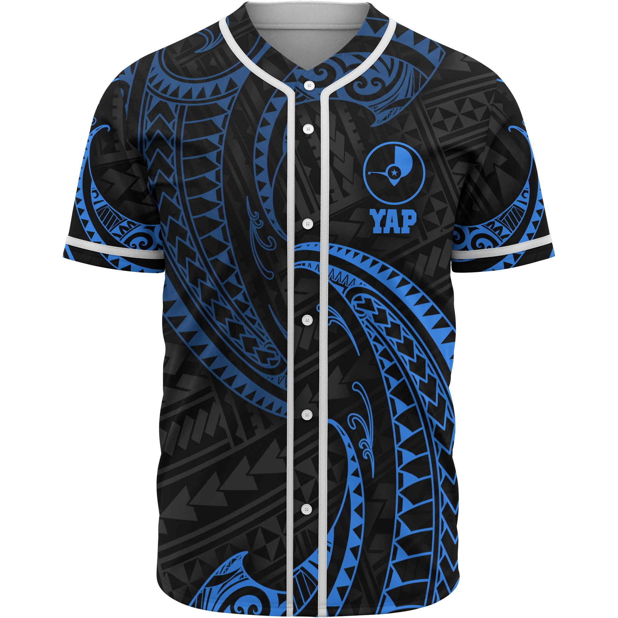 Yap Polynesian Baseball Shirt - Blue Tribal Wave Unisex Blue - Polynesian Pride