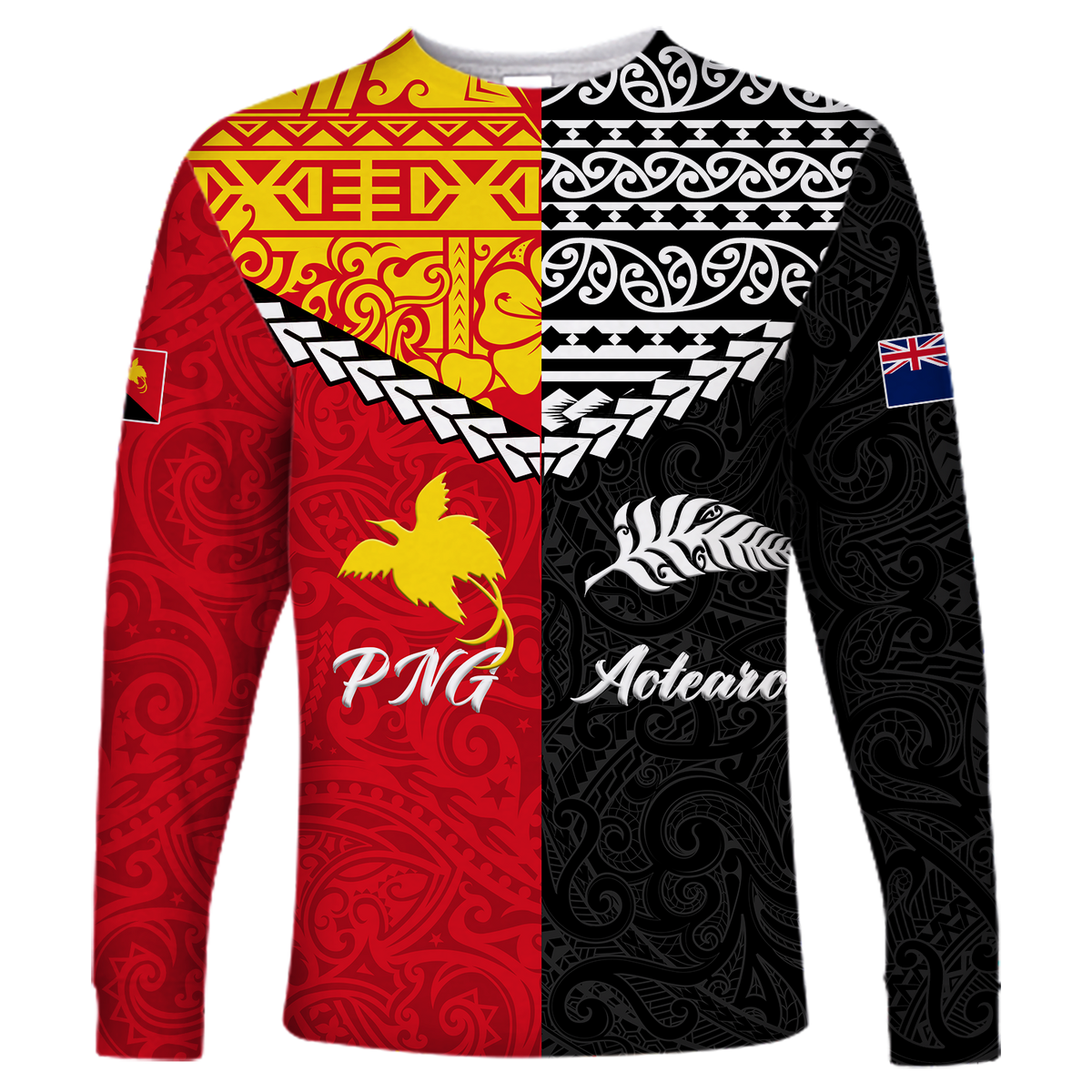 Papua New Papua New Guinea Combine New Zealand Maori Aotearoa Heritage Long Sleeve Shirt - LT12 Unisex Red - Polynesian Pride