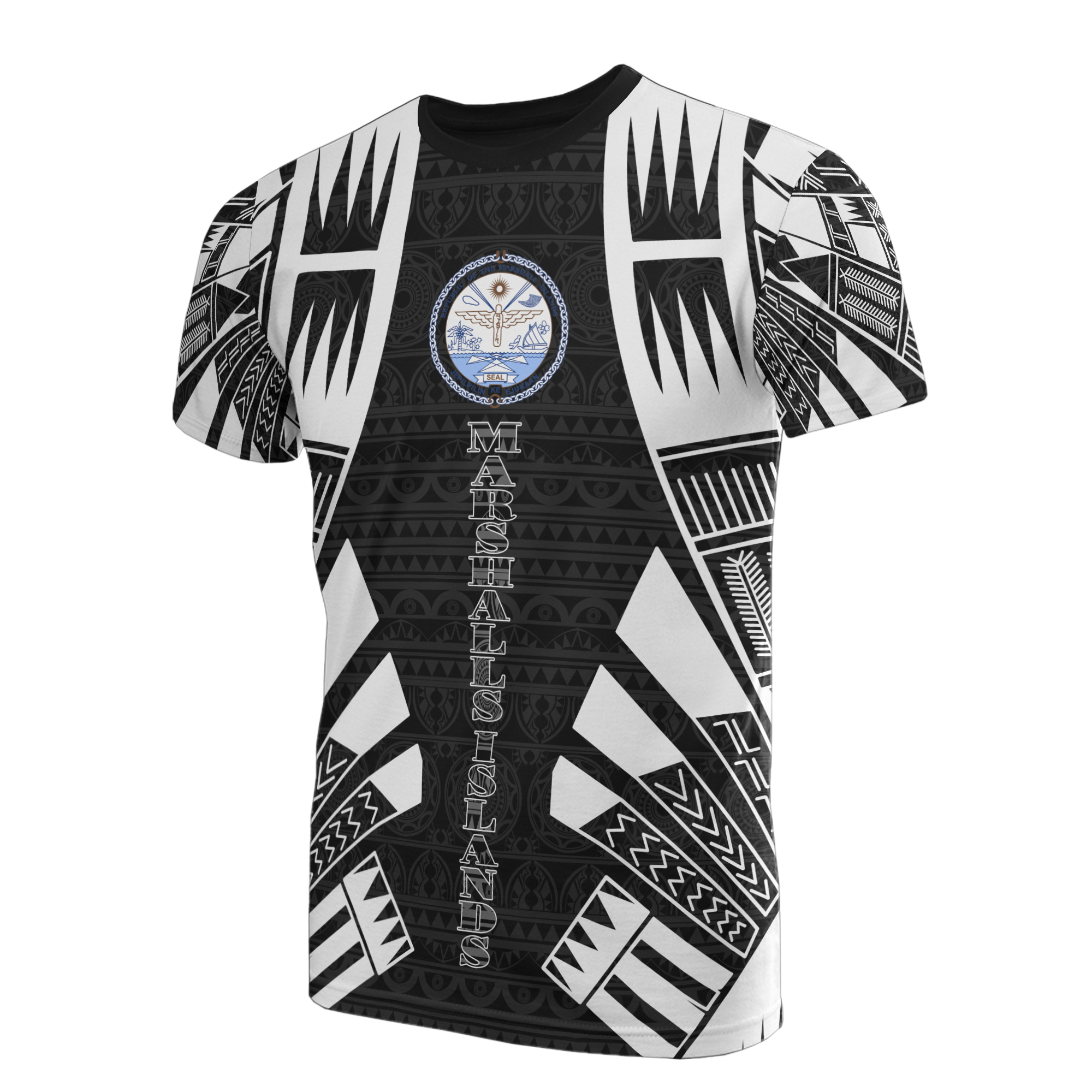 Marshall Islands T Shirt Marshall Islands Seal Polynesian Tattoo Style Unisex Black - Polynesian Pride