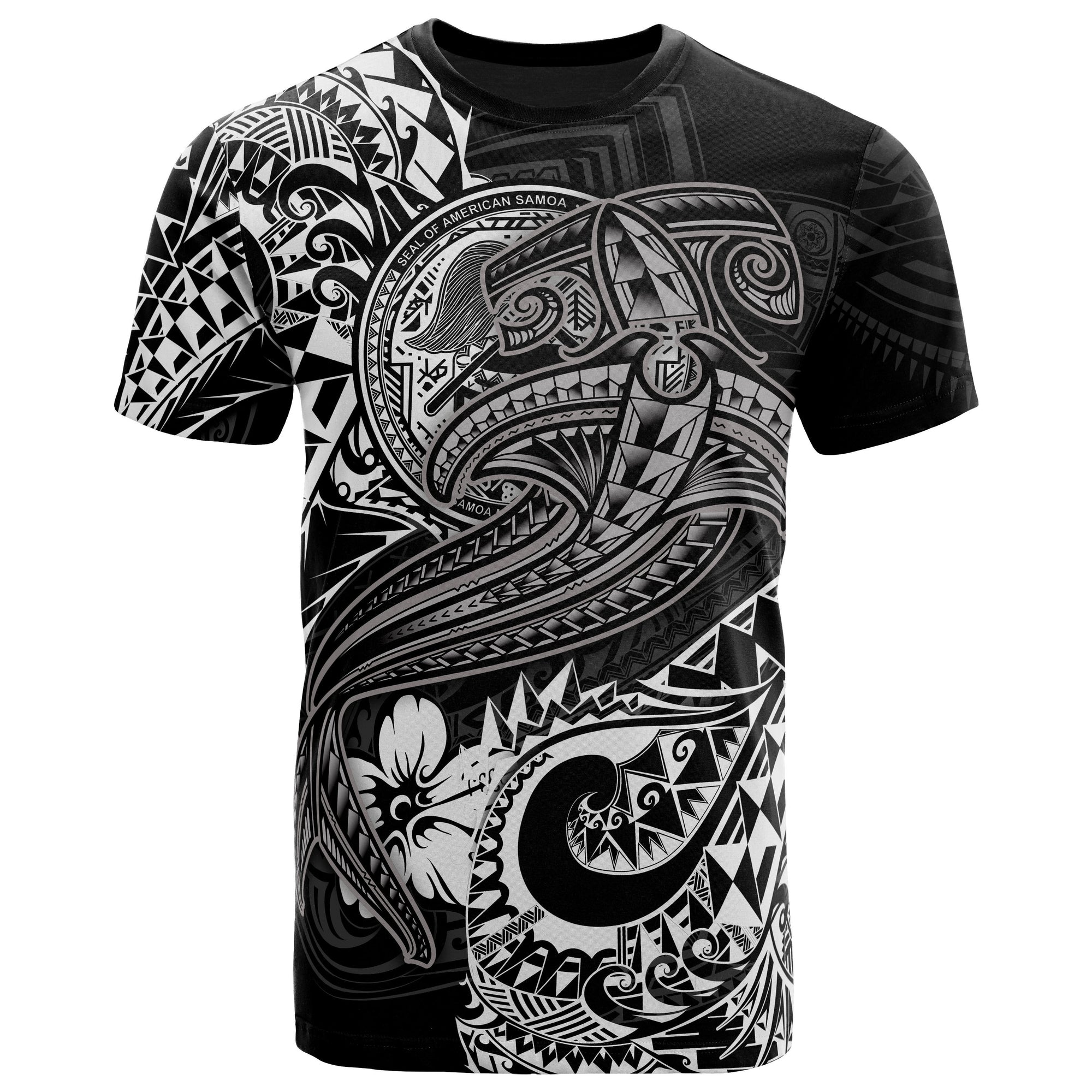 American Samoa T Shirt White Shark Polynesian Tattoo Unisex White - Polynesian Pride