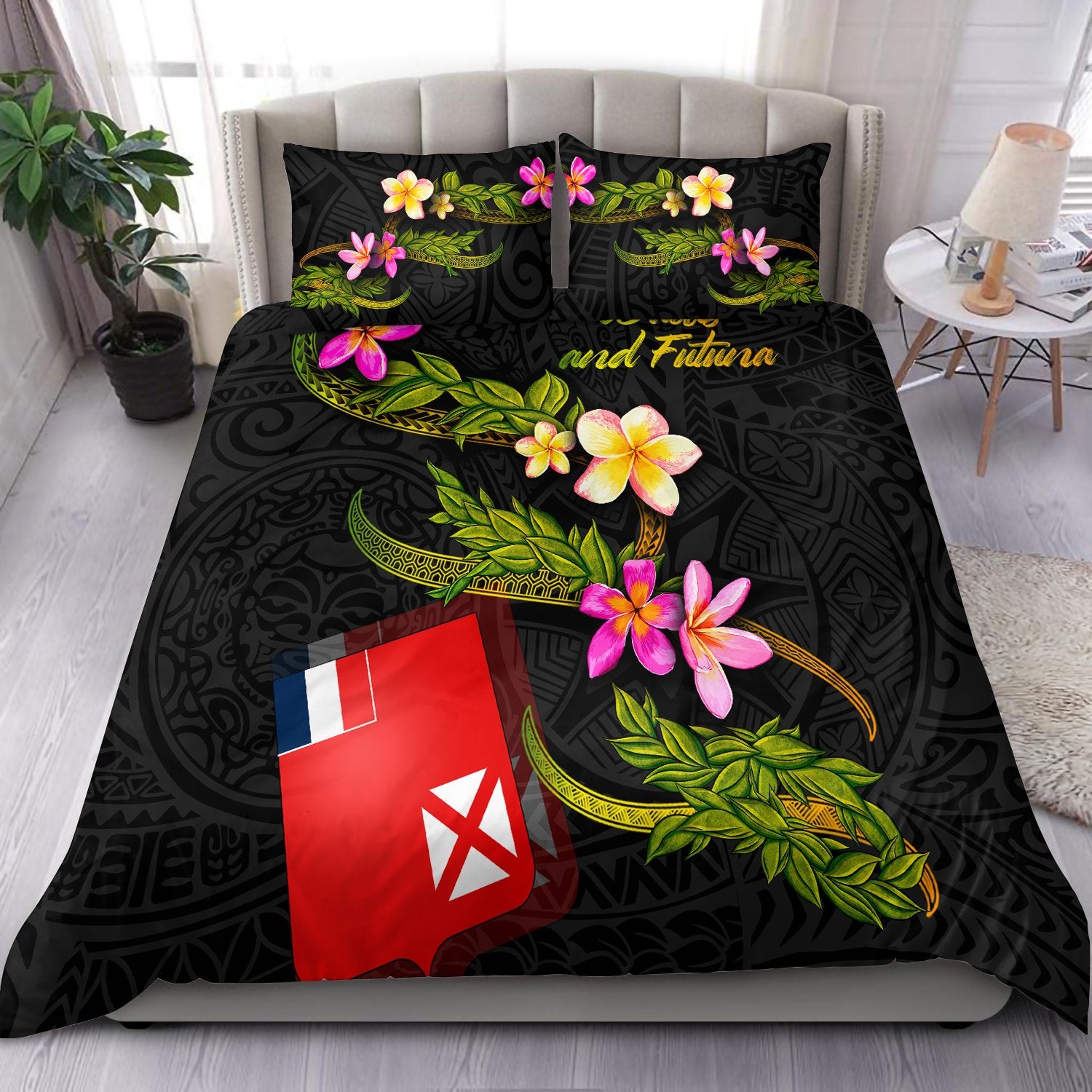 Wallis and Futuna Polynesian Bedding Set - Plumeria Tribal Black - Polynesian Pride