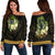 Palau Women's Off Shoulder Sweater - Polynesian Gold Patterns Collection Black - Polynesian Pride
