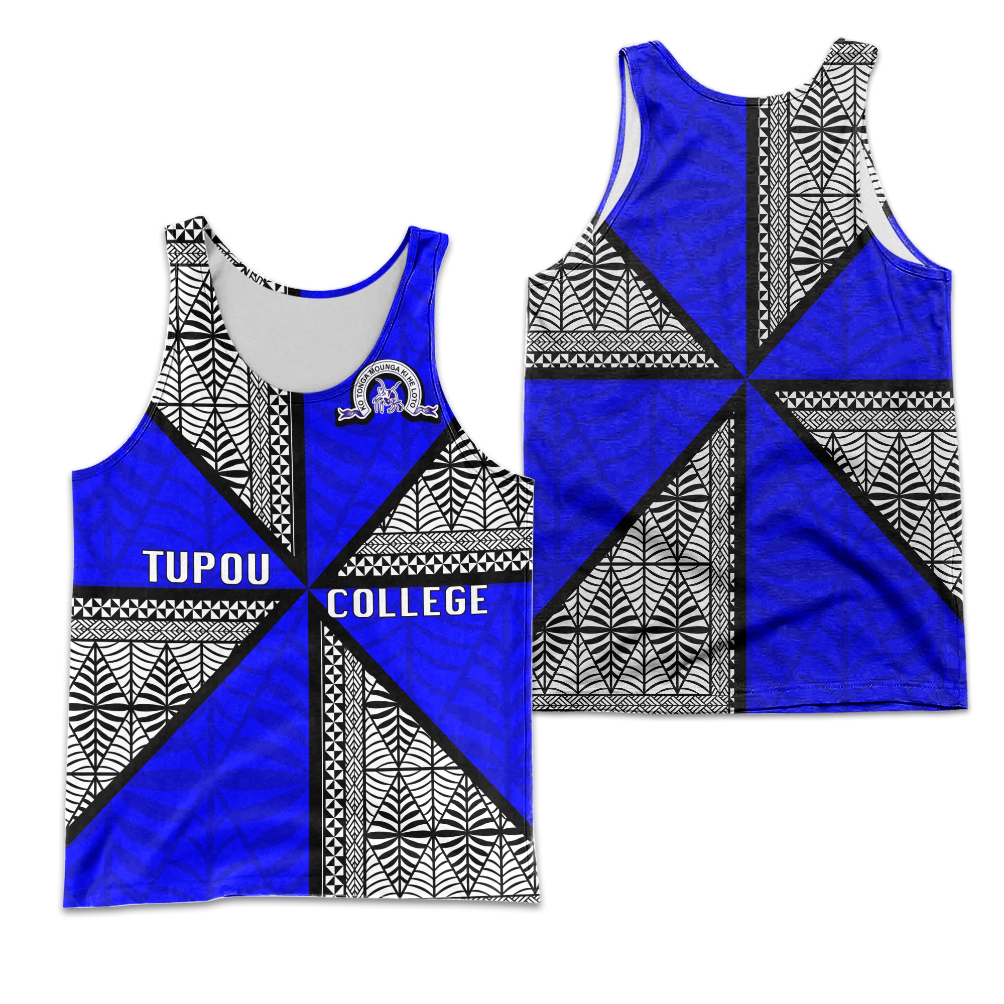 Tonga Tupou College Men's Tank Top - Tongan Patterns - LT20 Black - Polynesian Pride