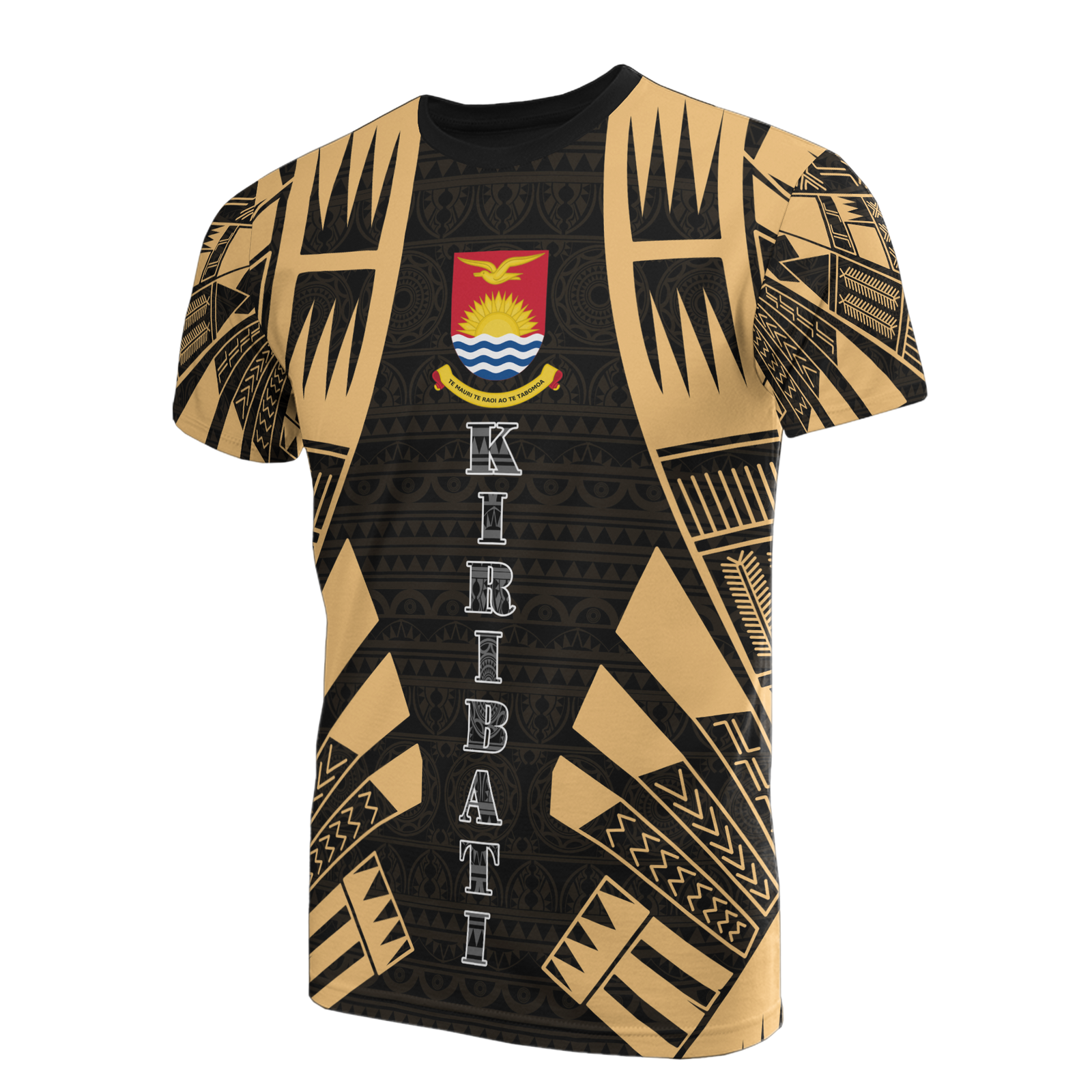 Kiribati T Shirt Kiribati Coat Of Arms Polynesian Tattoo Gold Style Unisex Black-Gold - Polynesian Pride