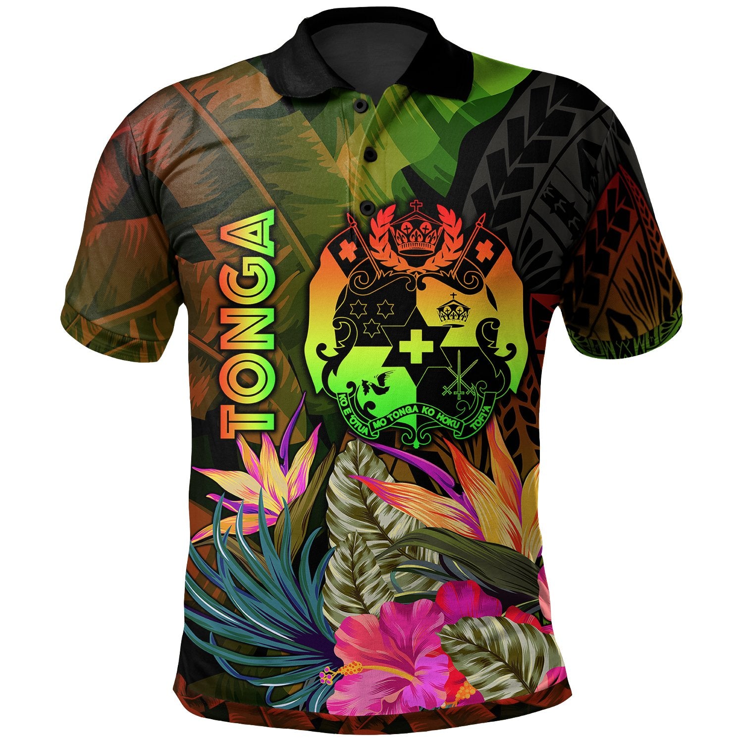 Tonga Polynesian Polo Hibiscus and Banana Leaves Unisex Reggae - Polynesian Pride