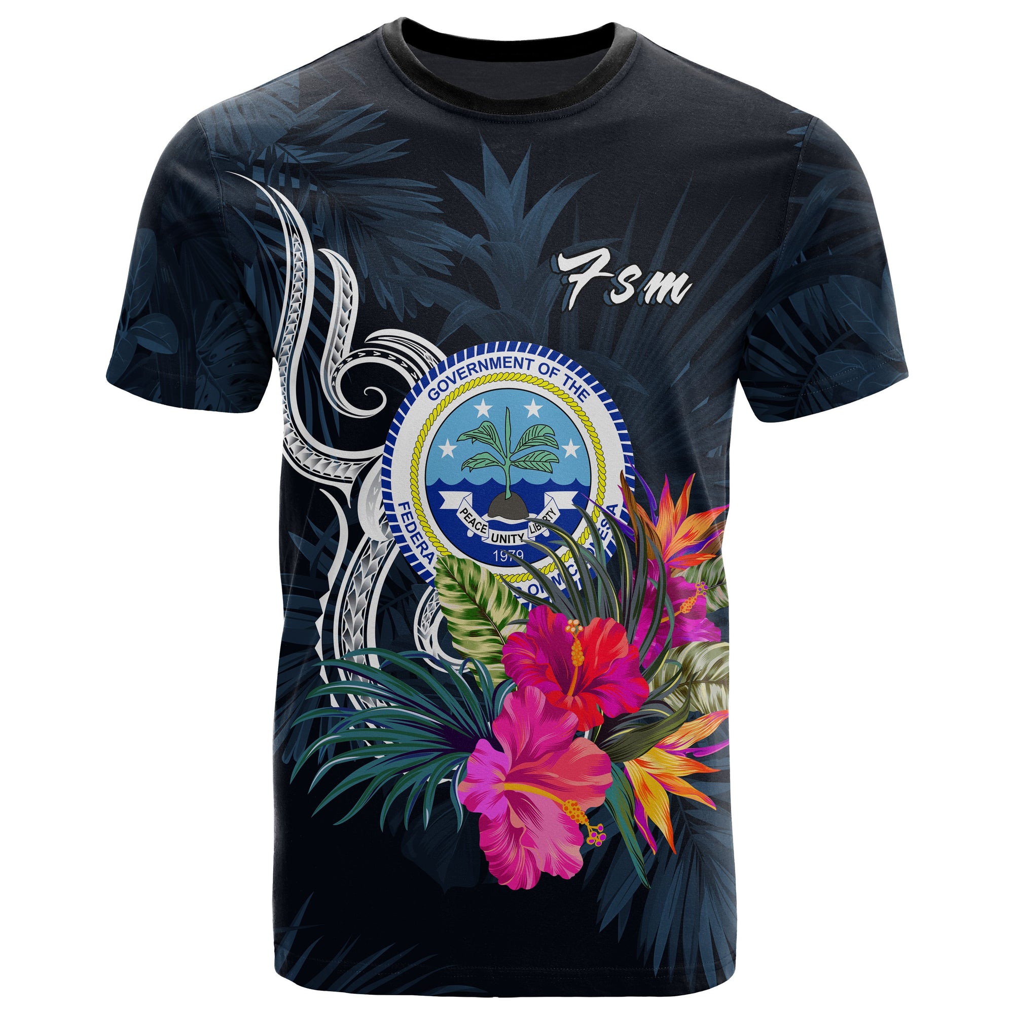 Federated States of Micronesia T Shirt Tropical Flower Unisex Blue - Polynesian Pride