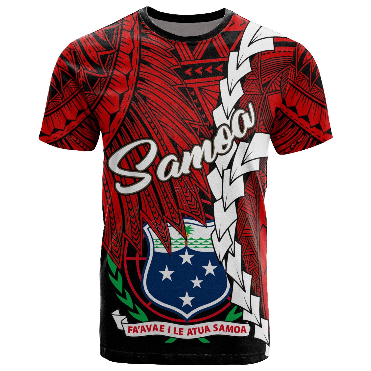 Samoa Polynesian T Shirt Tribal Wave Tattoo Flag Color Unisex Red - Polynesian Pride