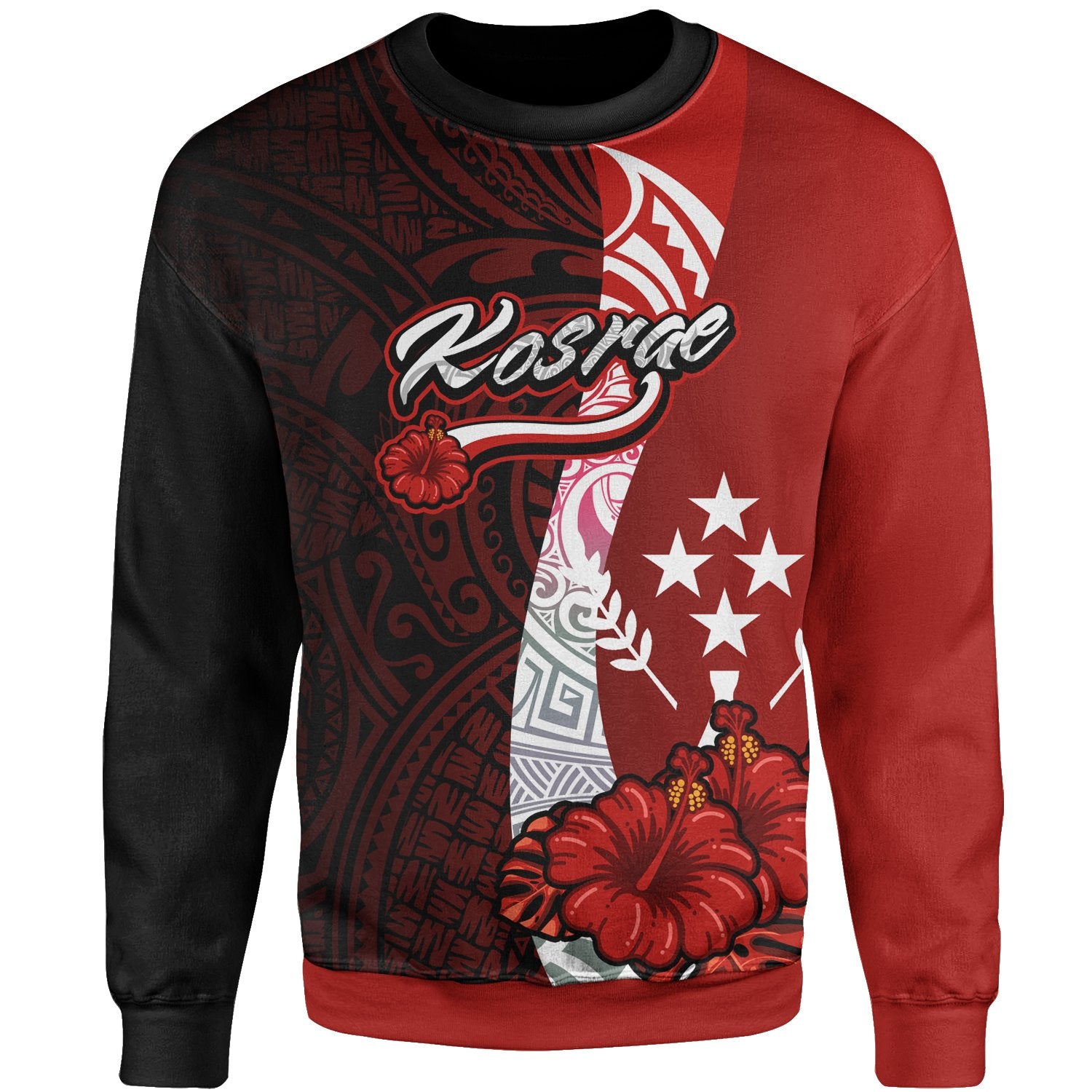 Kosrae Polynesian Sweater - Coat Of Arm With Hibiscus Unisex Red - Polynesian Pride