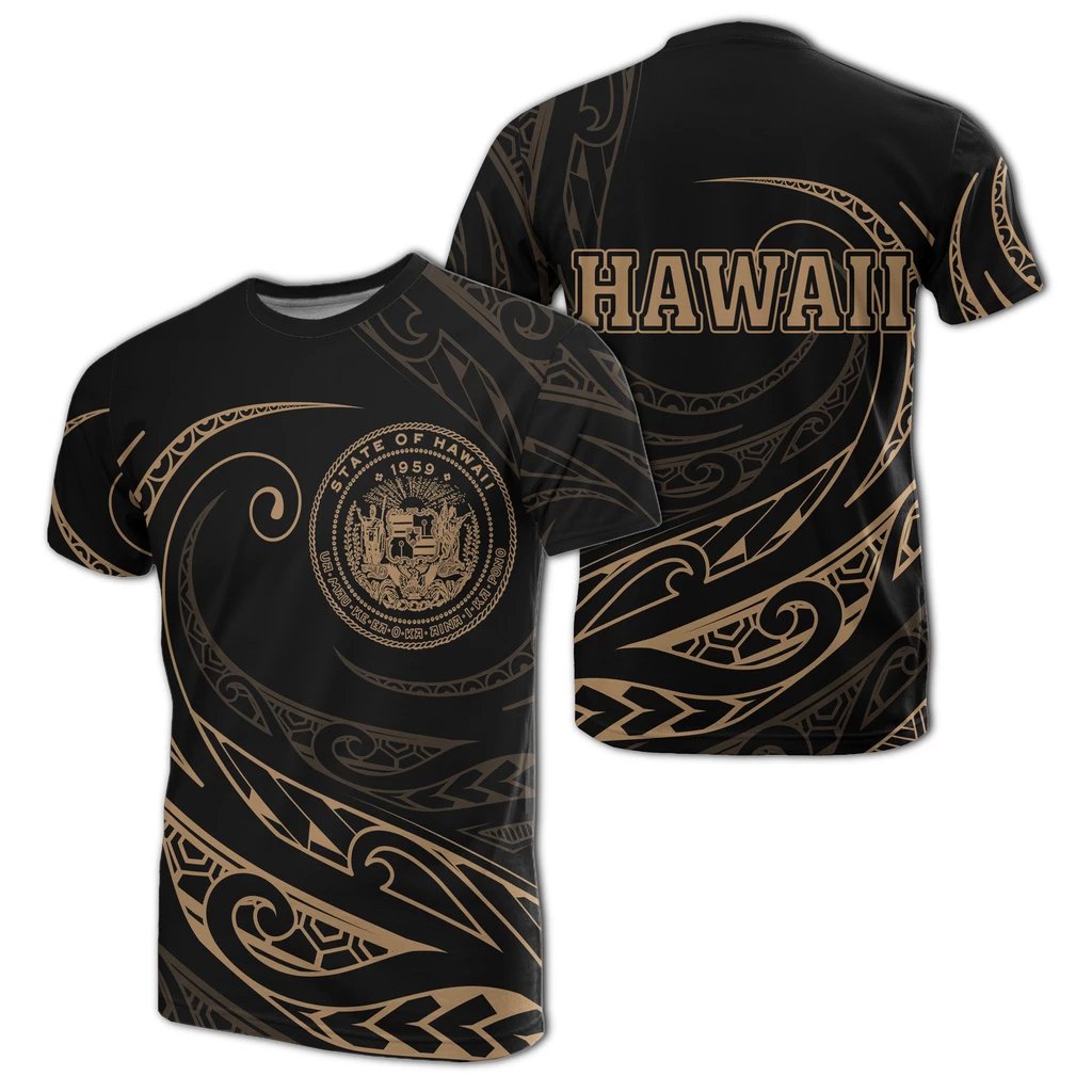 Hawaii T Shirt Frida Style Gold Unisex Black - Polynesian Pride