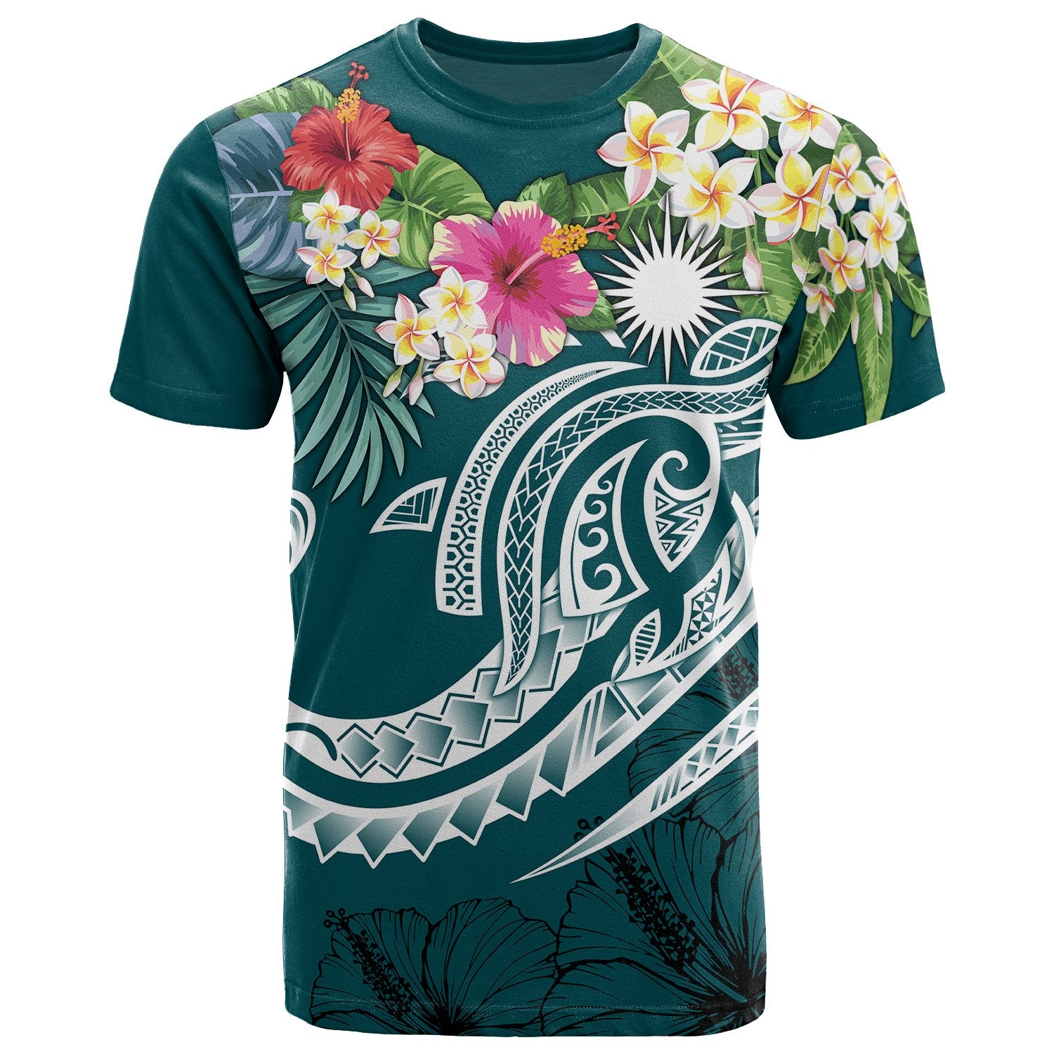 Marshall Islands Polynesian T Shirt Summer Plumeria (Turquoise) Unisex Turquoise - Polynesian Pride