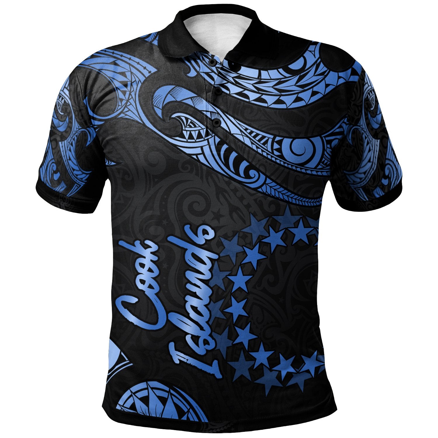 Cook Islands Polo Shirt Polynesian Tattoo Blue Version Unisex Blue - Polynesian Pride