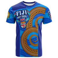 Fiji Custom T Shirt Fijian Day With Tapa Patterns Unisex Blue - Polynesian Pride