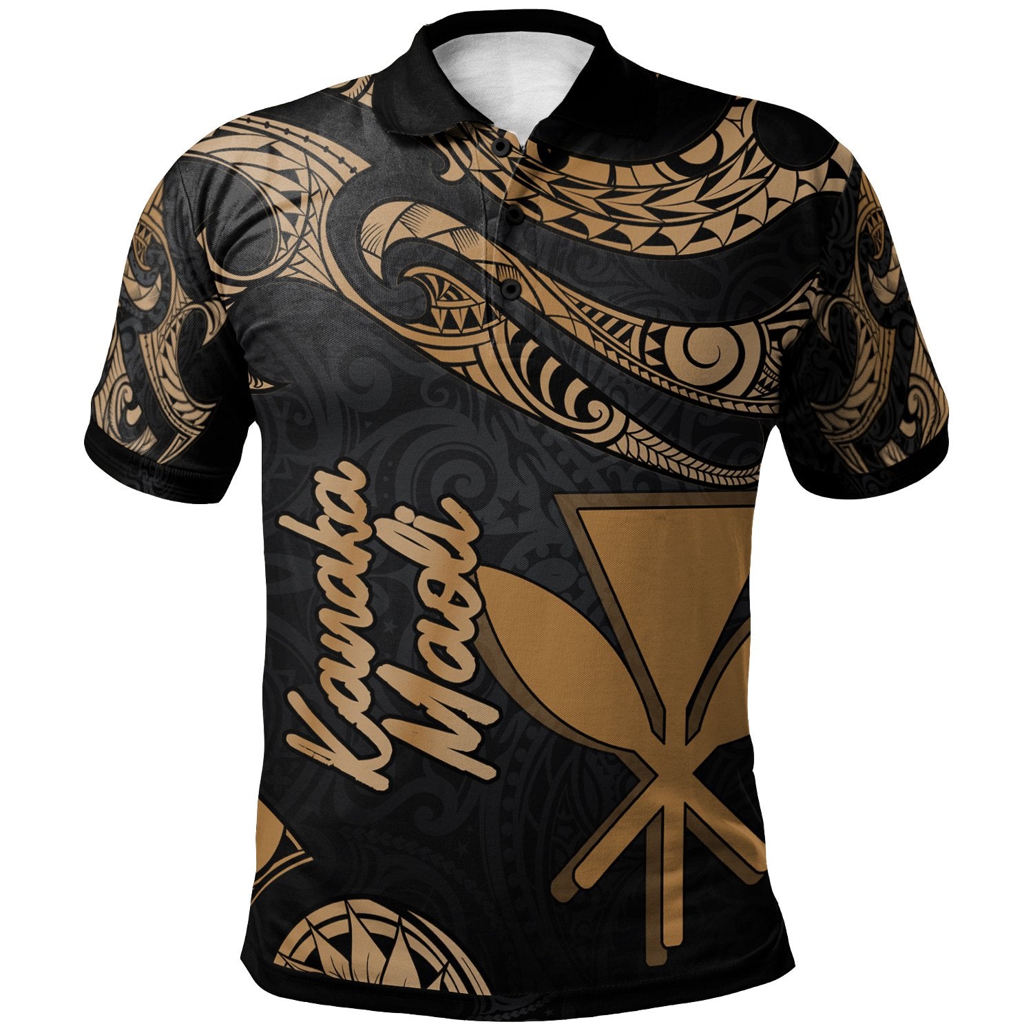 Hawaii Kanaka Maoli Polo Shirt Polynesian Tattoo Gold Version Unisex Gold - Polynesian Pride