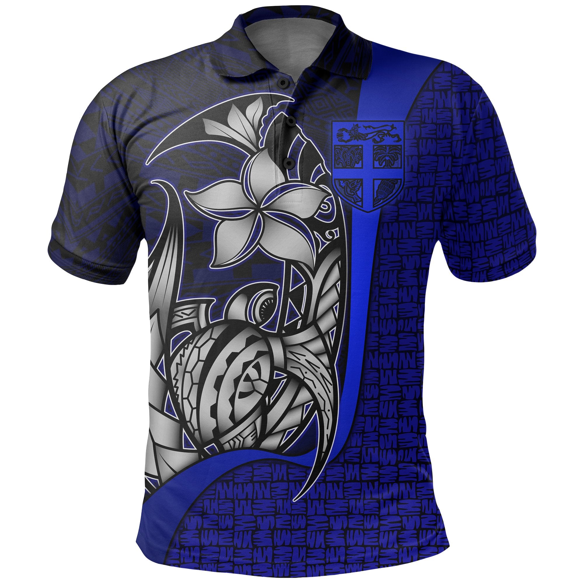 Fiji Polo Shirt Blue Turtle with Hook Unisex BLUE - Polynesian Pride