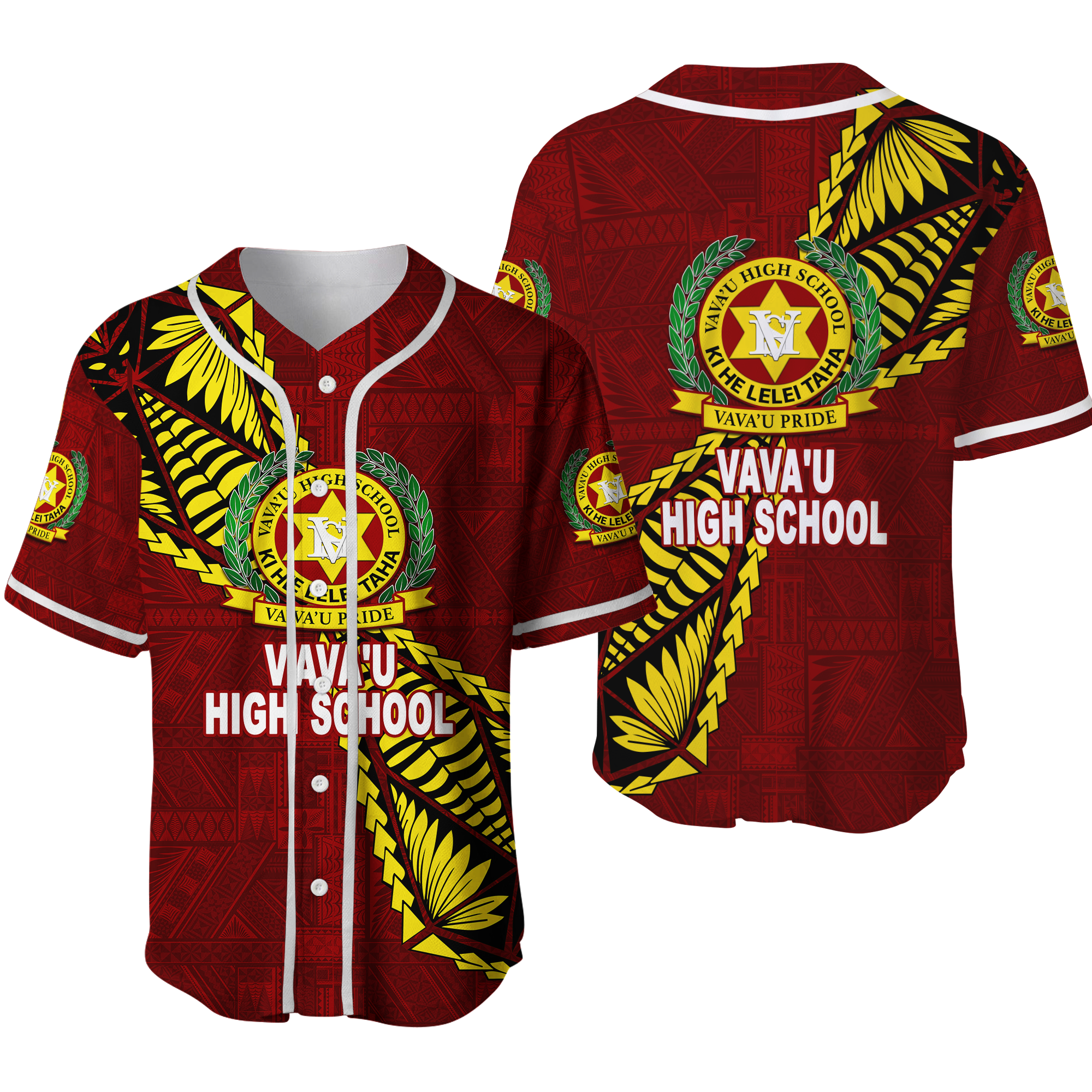 Tonga Vava'u High School Tongan Patterns Baseball Jersey - LT12 Red - Polynesian Pride