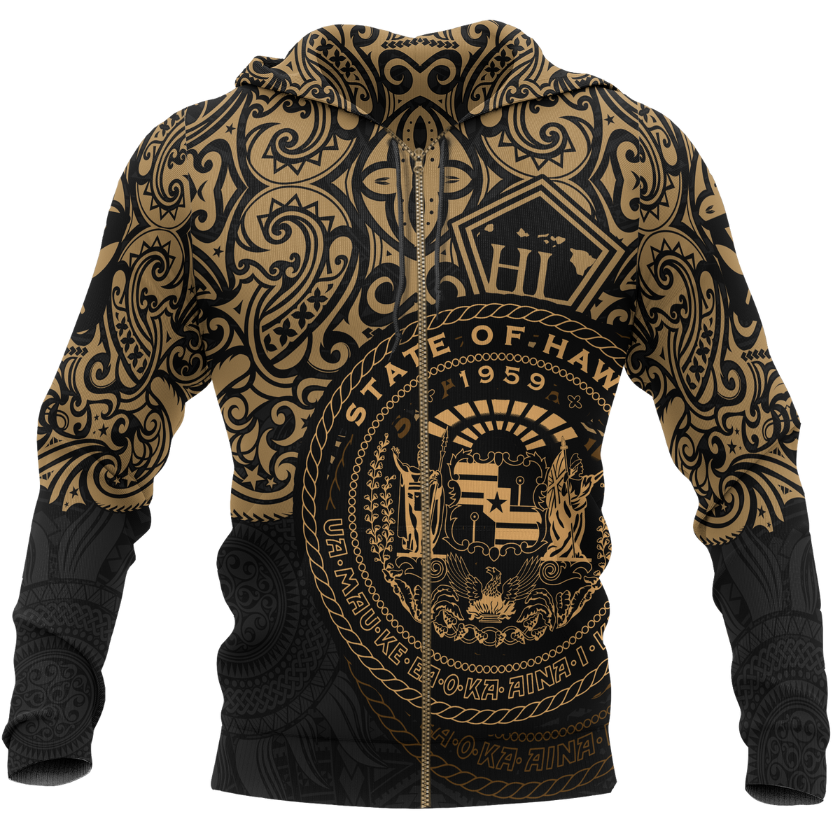Polynesian Hawaii Hoodie (Zip up) Pride of Hawaii Unisex BLACK - Polynesian Pride